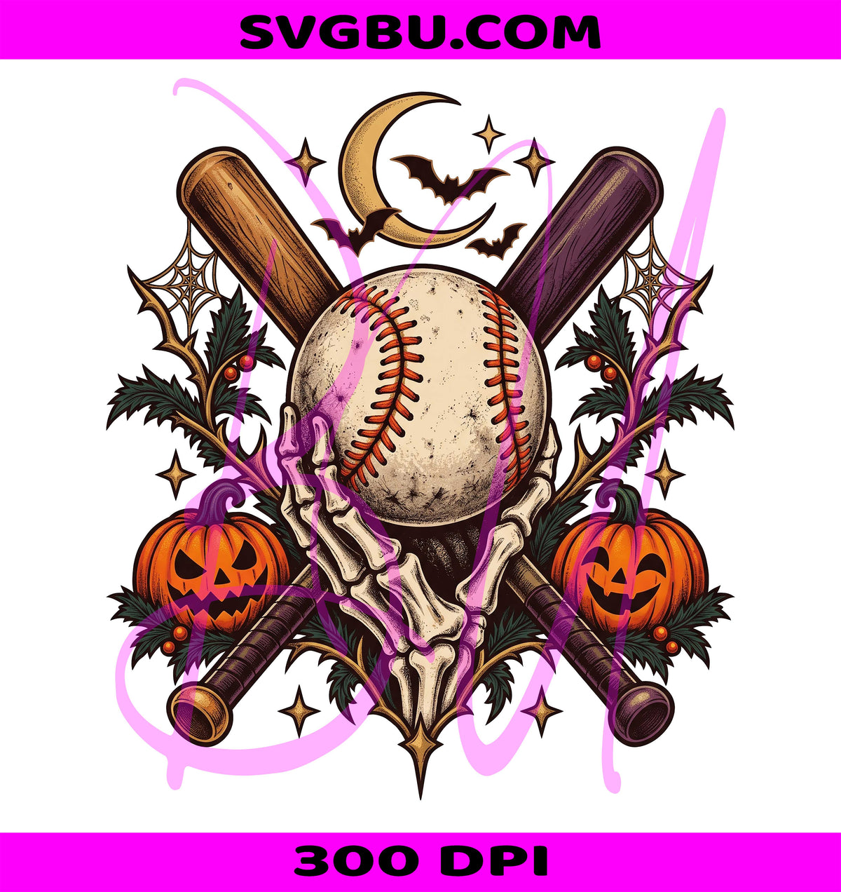 Halloween Baseball PNG, Skeleton Hand Bats PNG, Spooky Pumpkin PNG