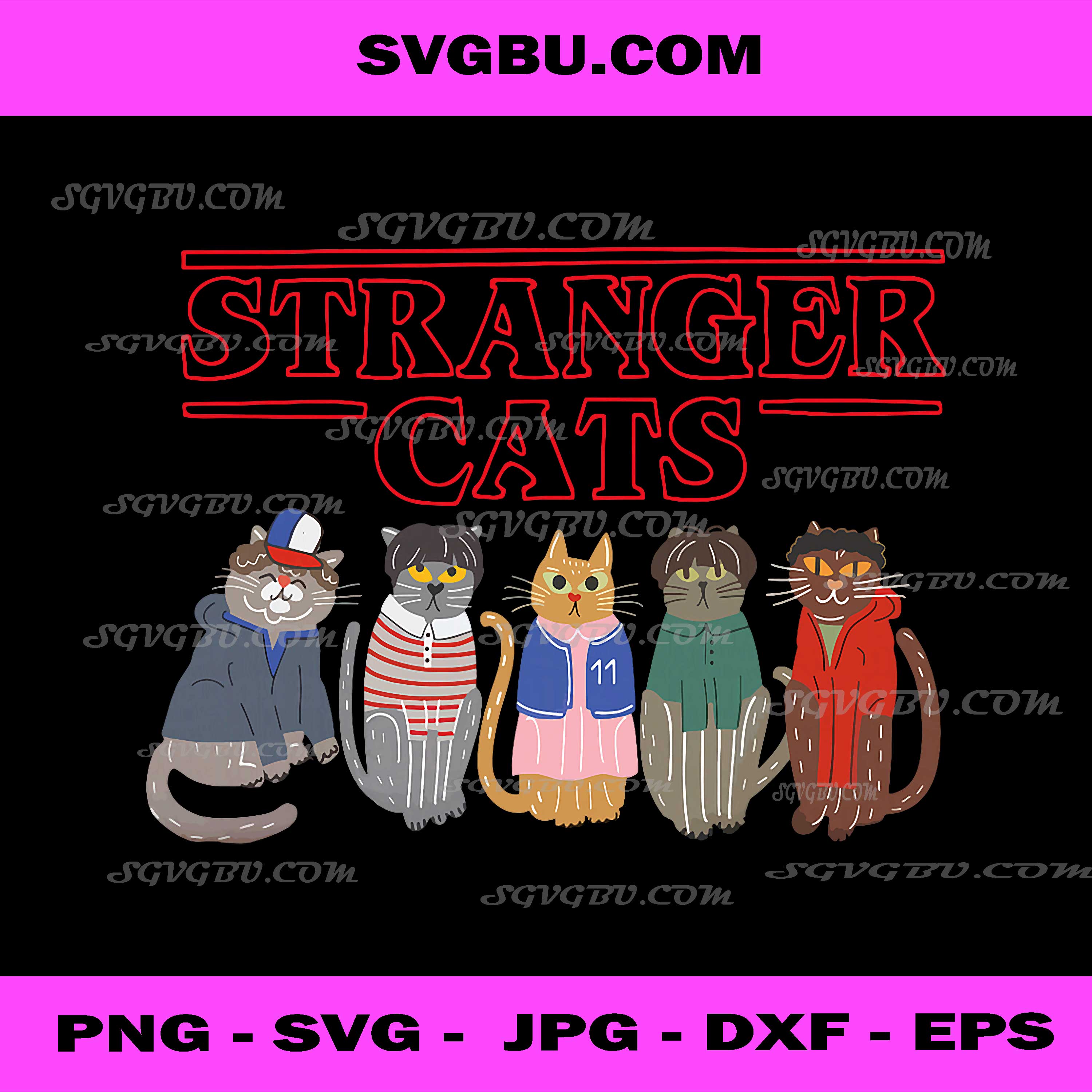 Stranger Cats PNG, Funny Parody Cat PNG, Retro Horror Movie Cats PNG