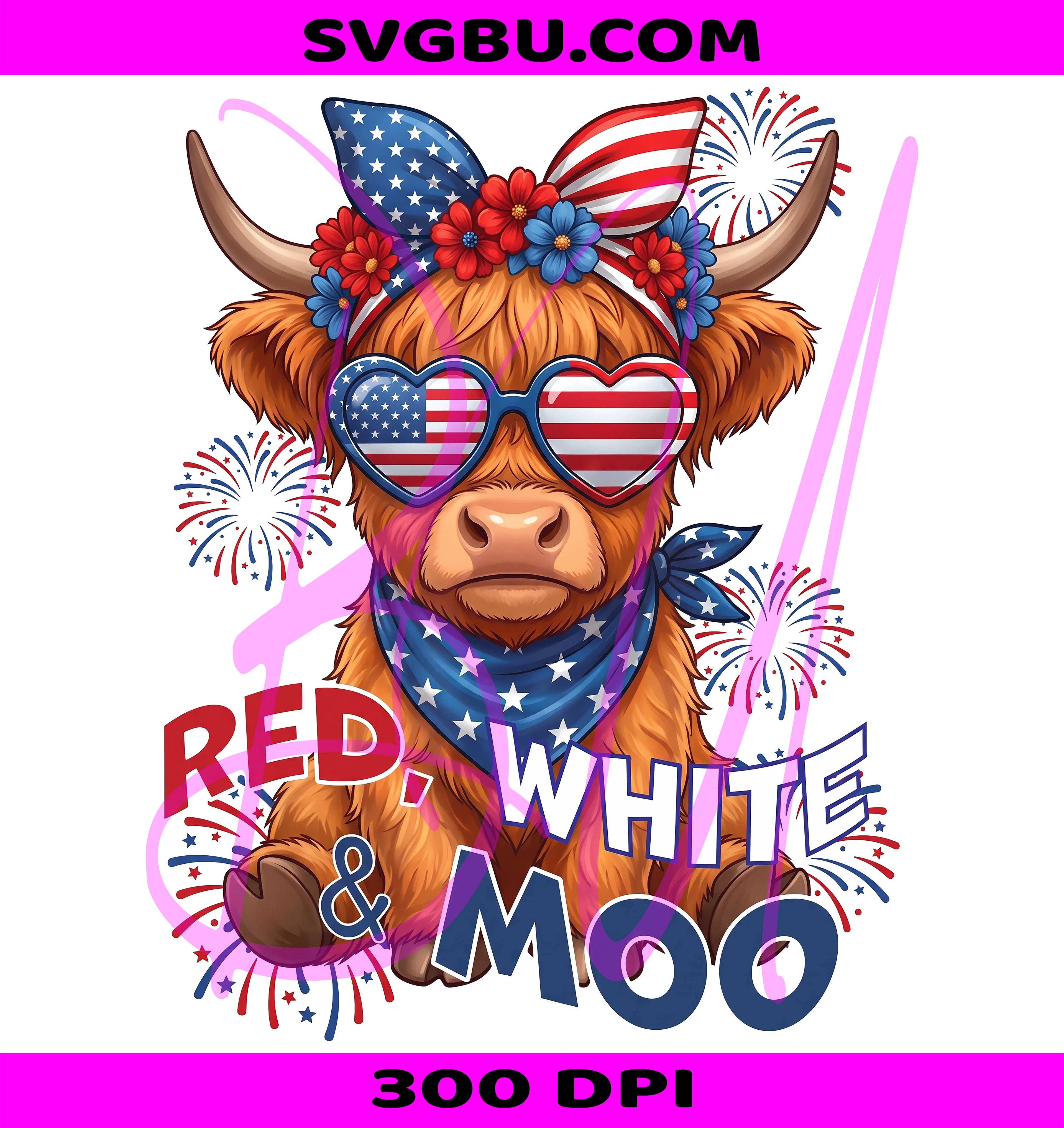 Red White And Moo PNG, Highland Cow PNG, Patriotic Cow PNG