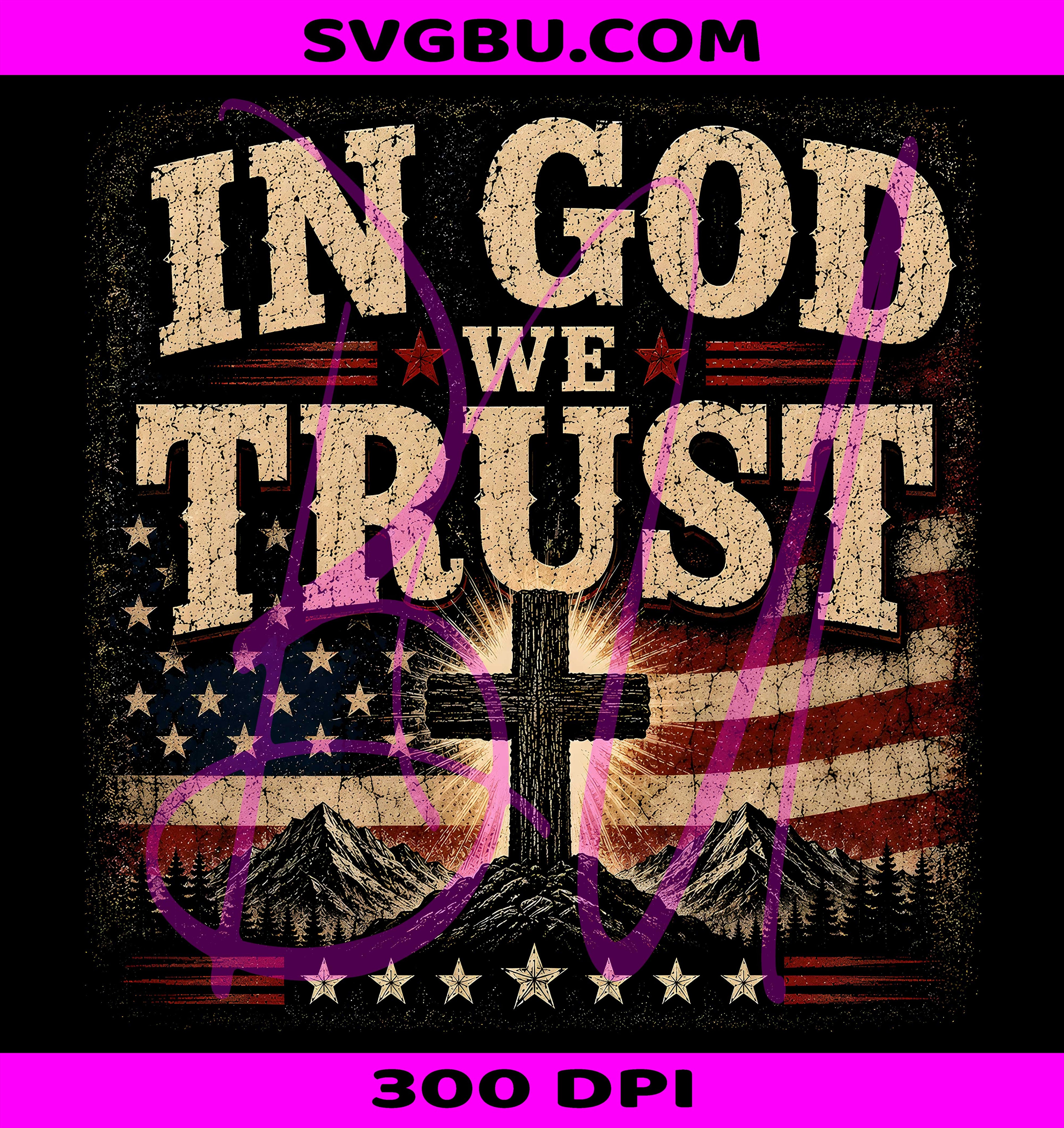 In God We Trust PNG, Christian Patriotic PNG, American Flag Cross PNG