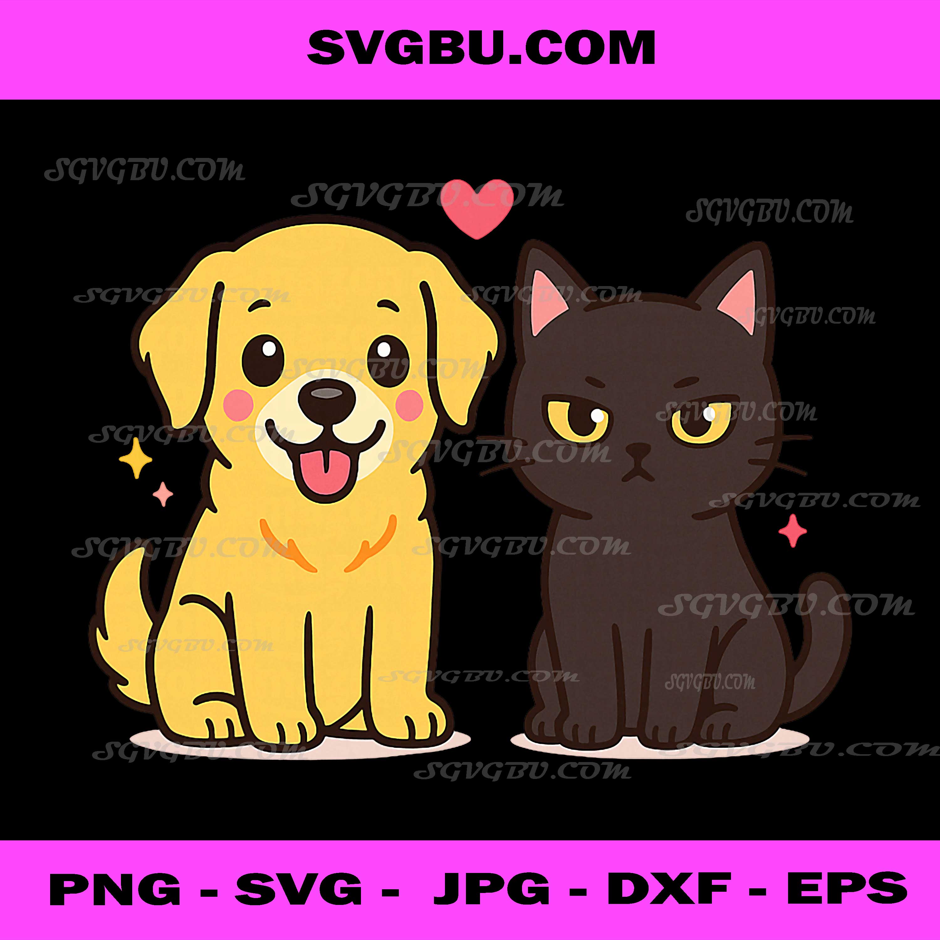 Cute Dog And Grumpy Cat PNG, Best Friends Art PNG, Kawaii Pet Duo PNG