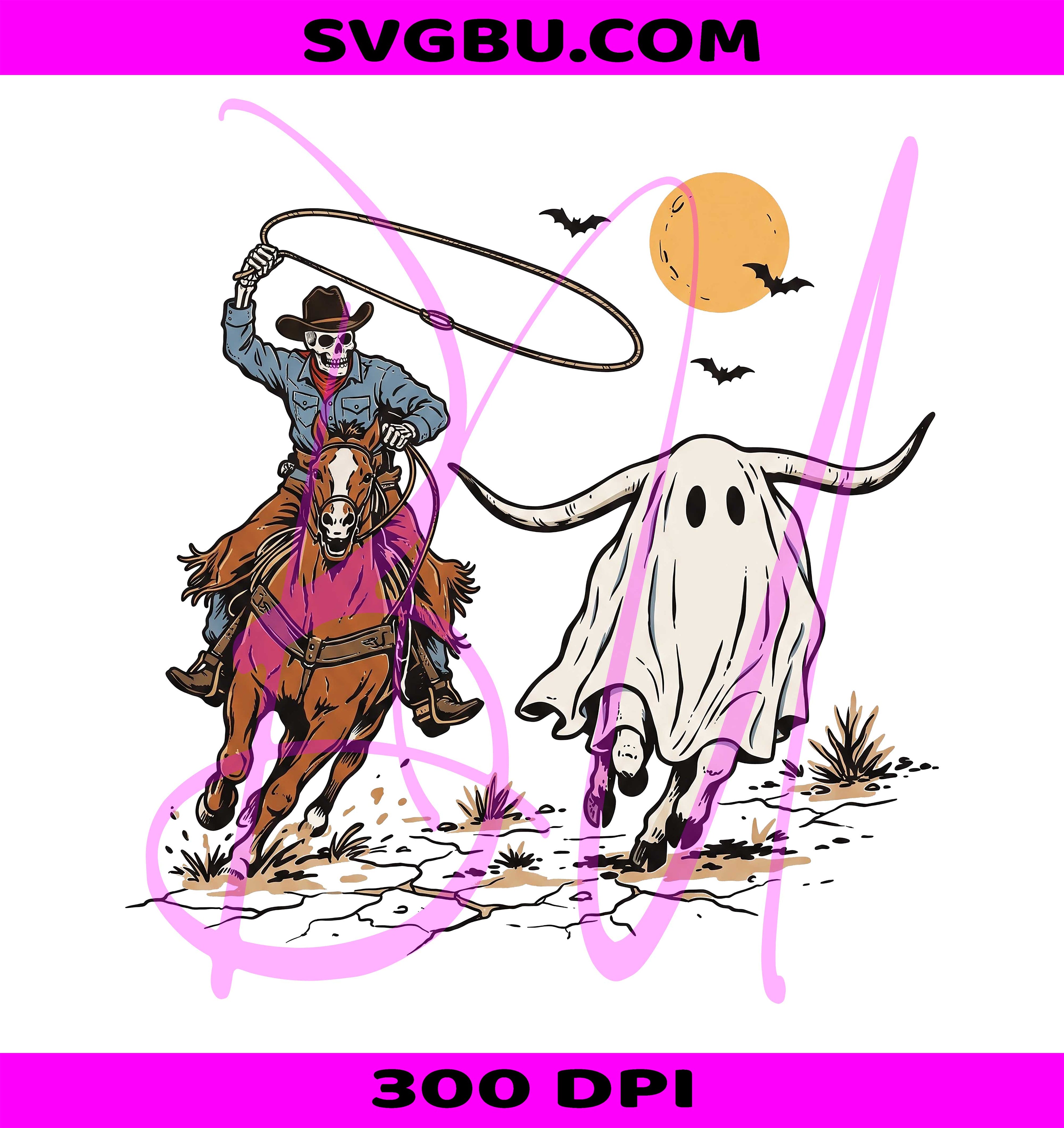 Halloween Cowboy PNG, Skeleton Rider PNG, Ghost Longhorn PNG