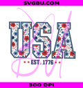 USA Est 1776 PNG, Patriotic Floral PNG, 4th July PNG
