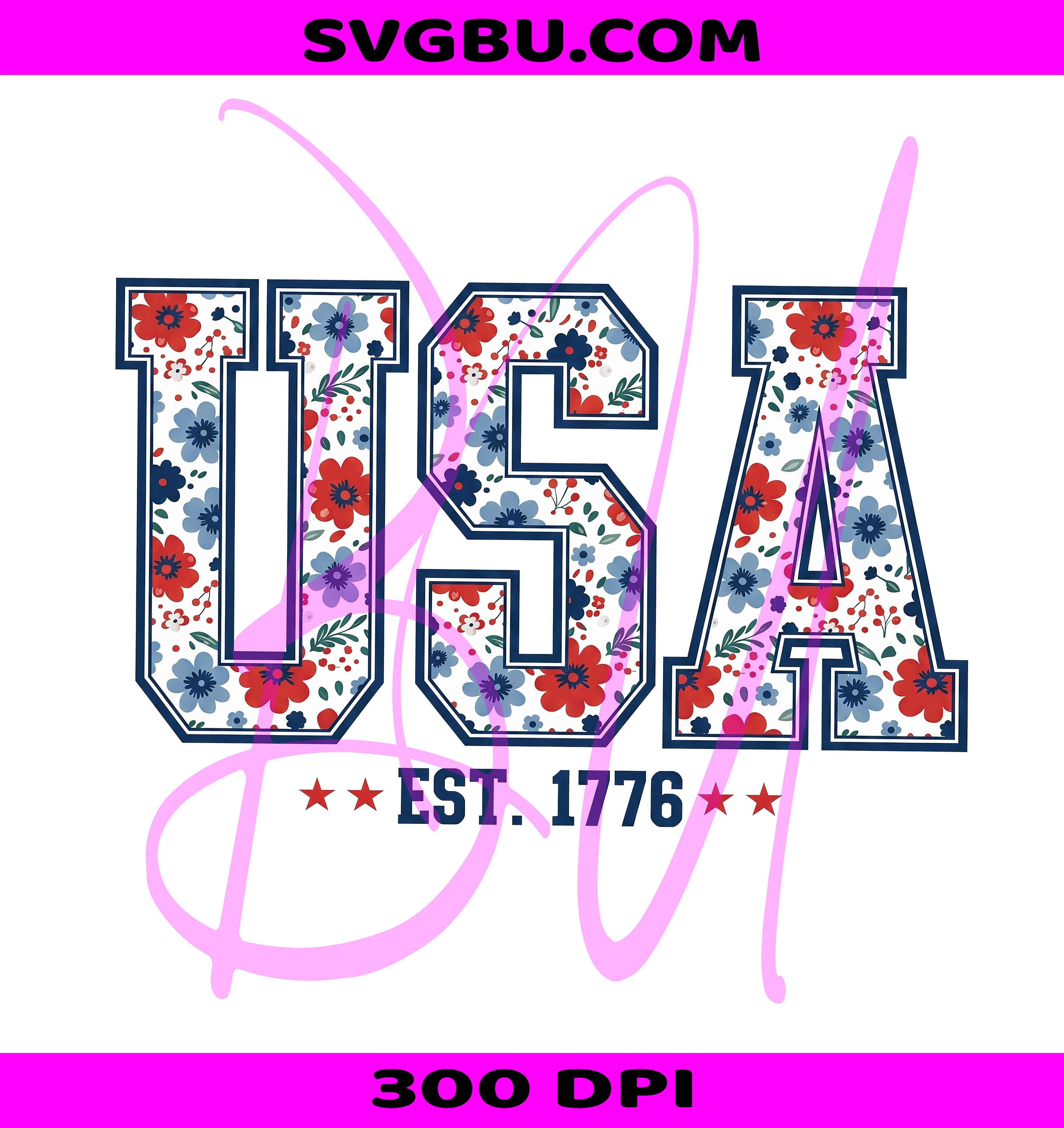 USA Est 1776 PNG, Patriotic Floral PNG, 4th July PNG
