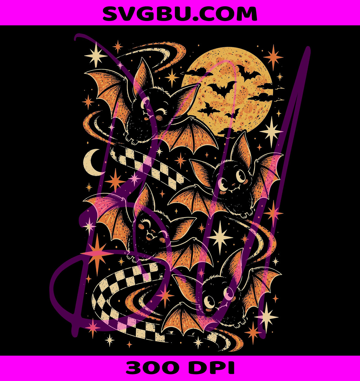 Vintage Halloween Bat PNG, Y2K Cute Bat PNG, Retro Full Moon PNG