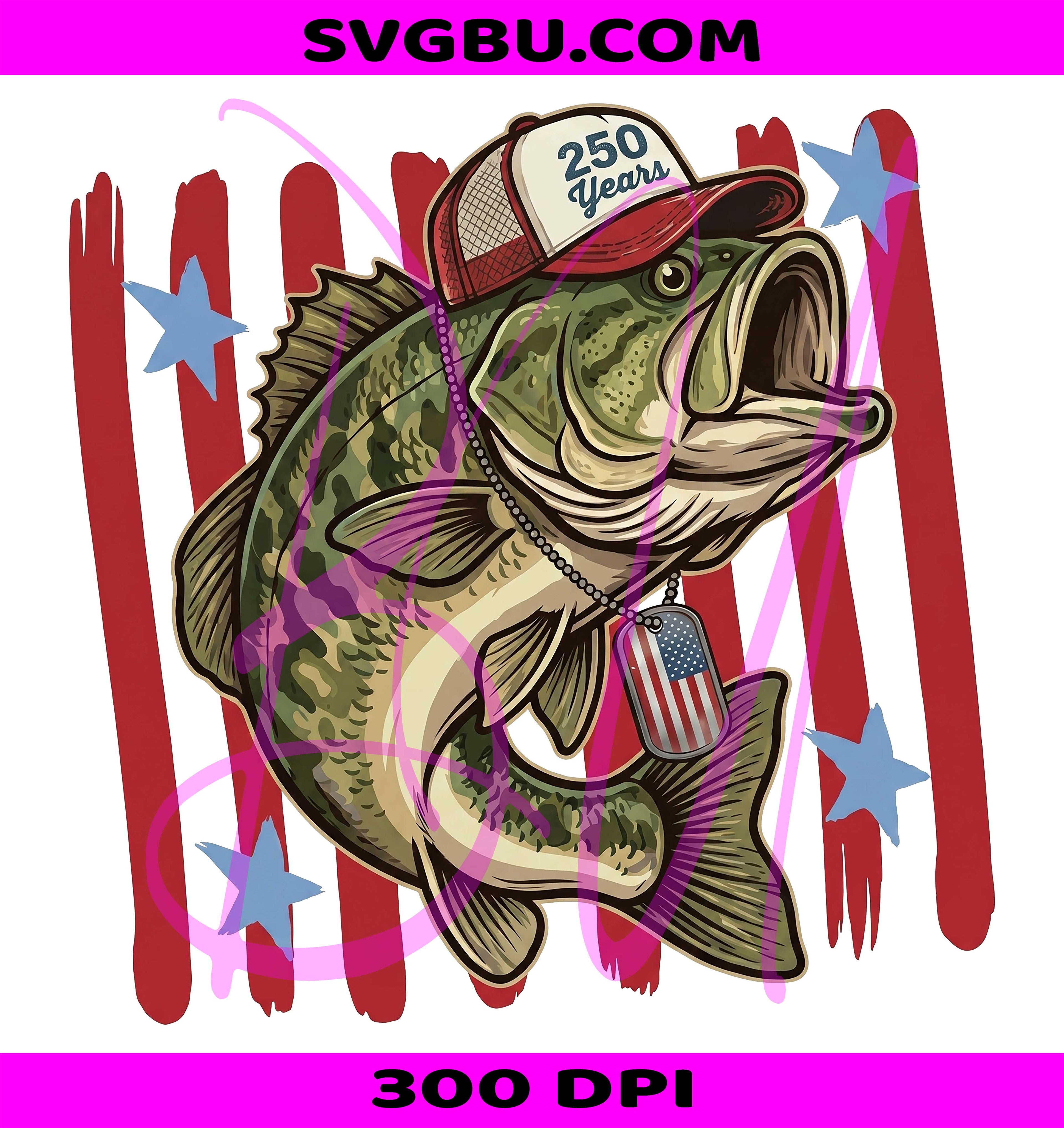 Patriotic Bass Fish PNG,Camo Bass PNG,250 Years Fishing PNG