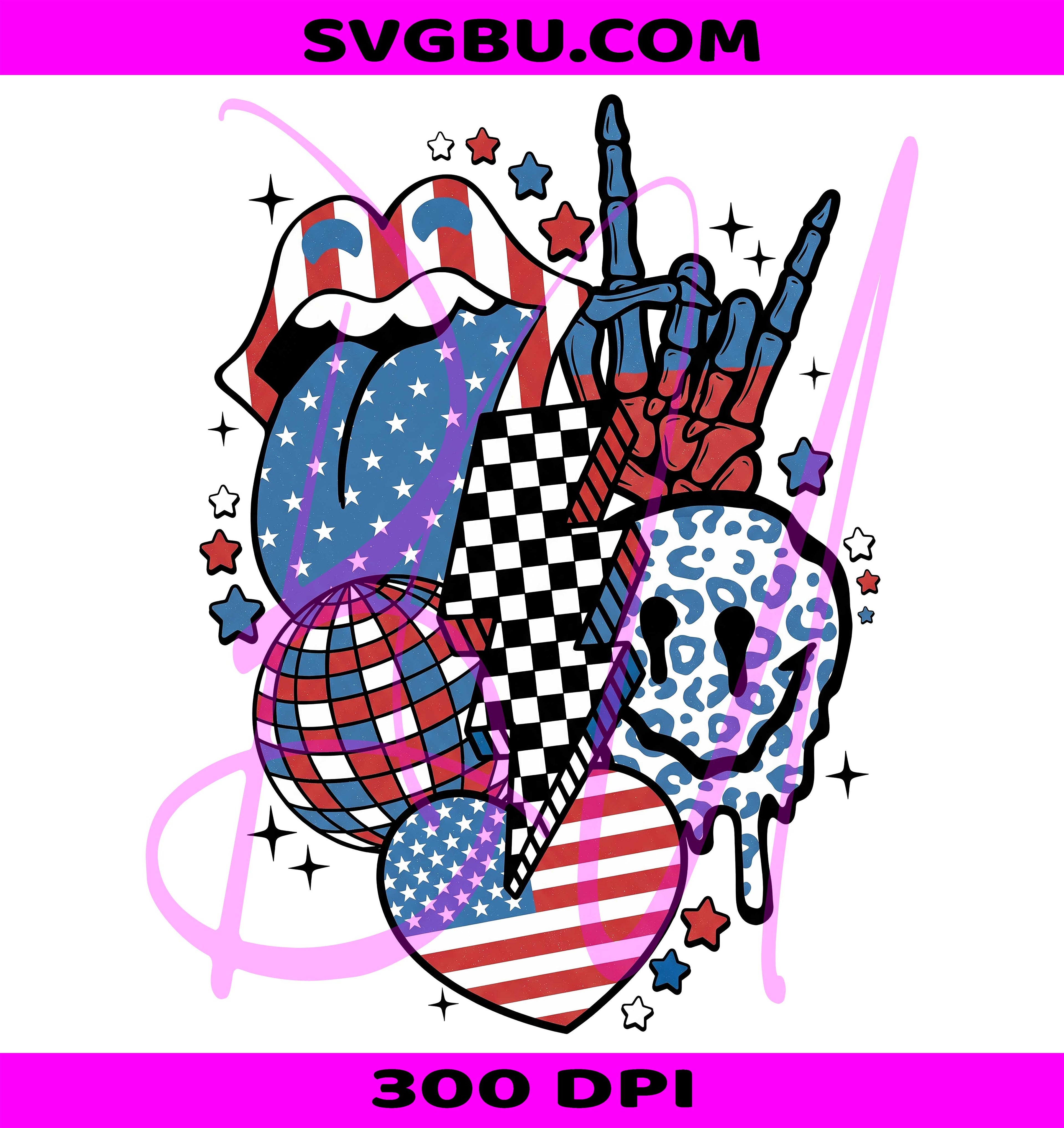 Patriotic Groovy PNG, Retro 4th of July PNG, USA Flag Heart PNG