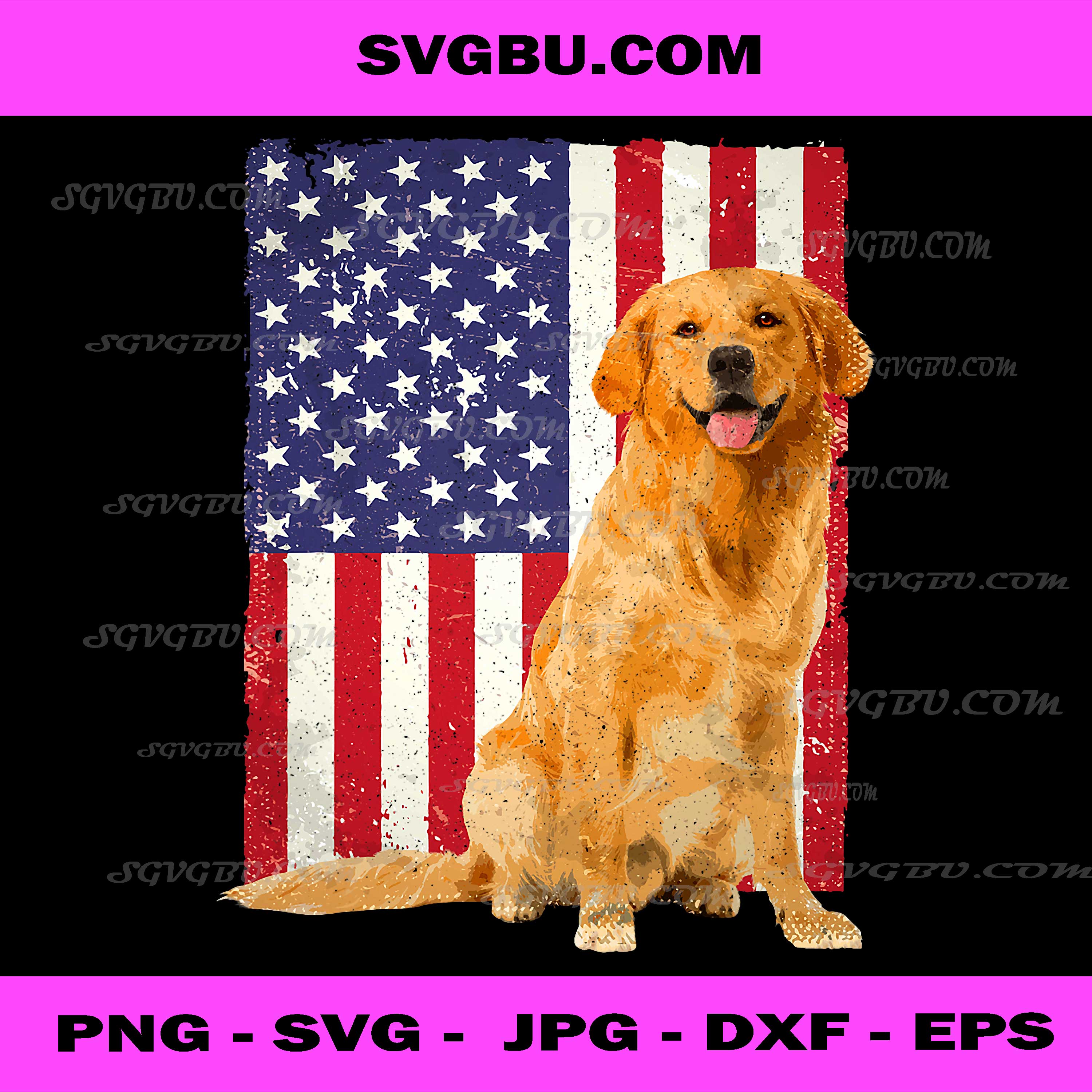 Golden Retriever American Flag PNG, Patriotic Dog PNG, USA Puppy Art PNG