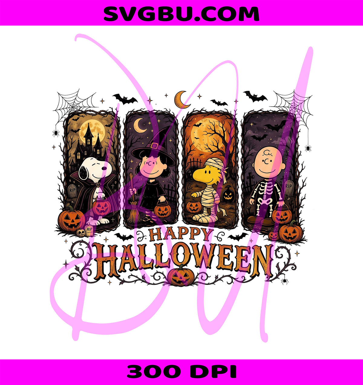 Vintage Halloween Friends PNG, Spooky Pumpkin PNG, Cute Witch Skeleton PNG