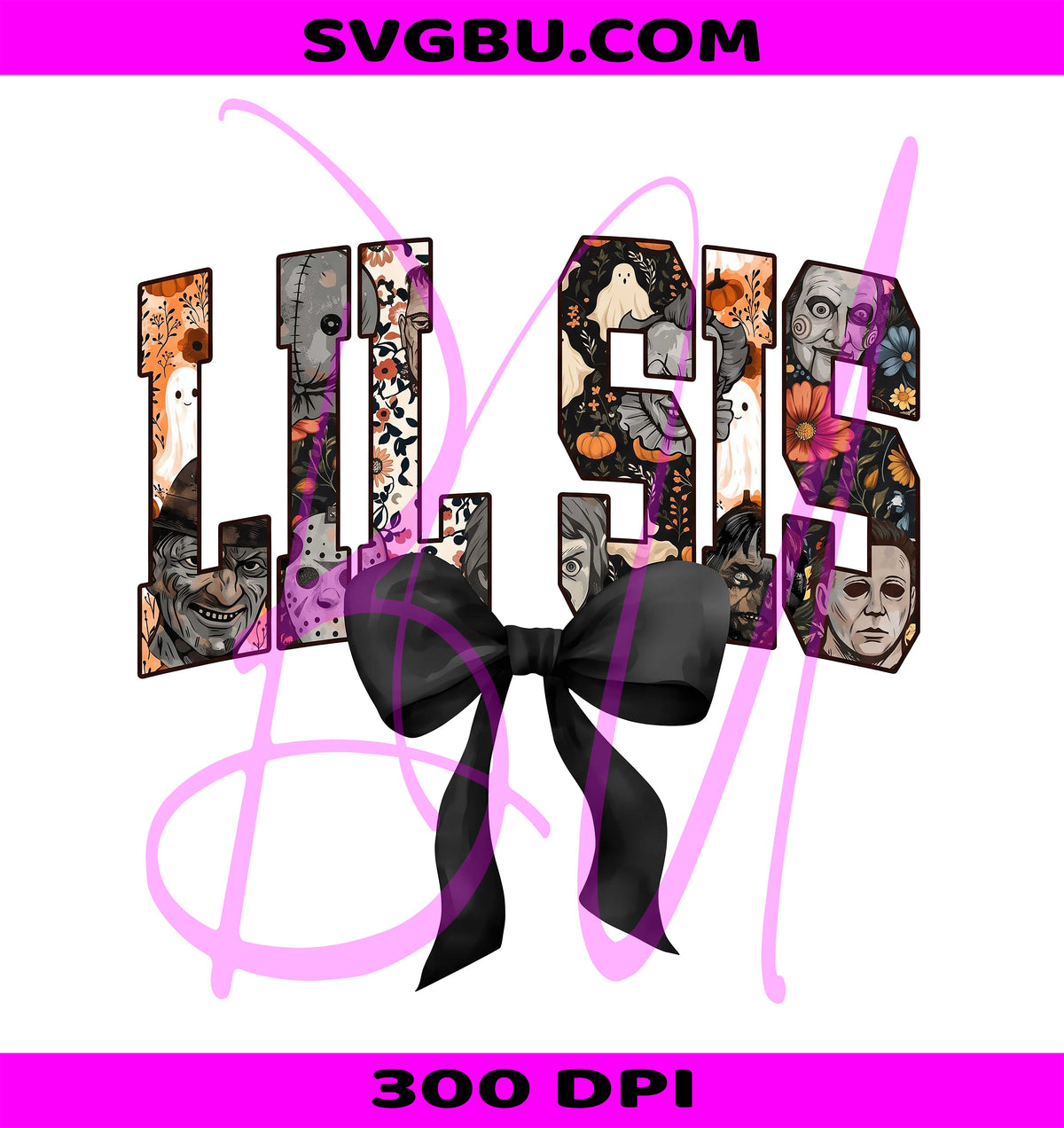Lil Sis Halloween PNG, Floral Pumpkin Bow PNG, Cute Spooky PNG