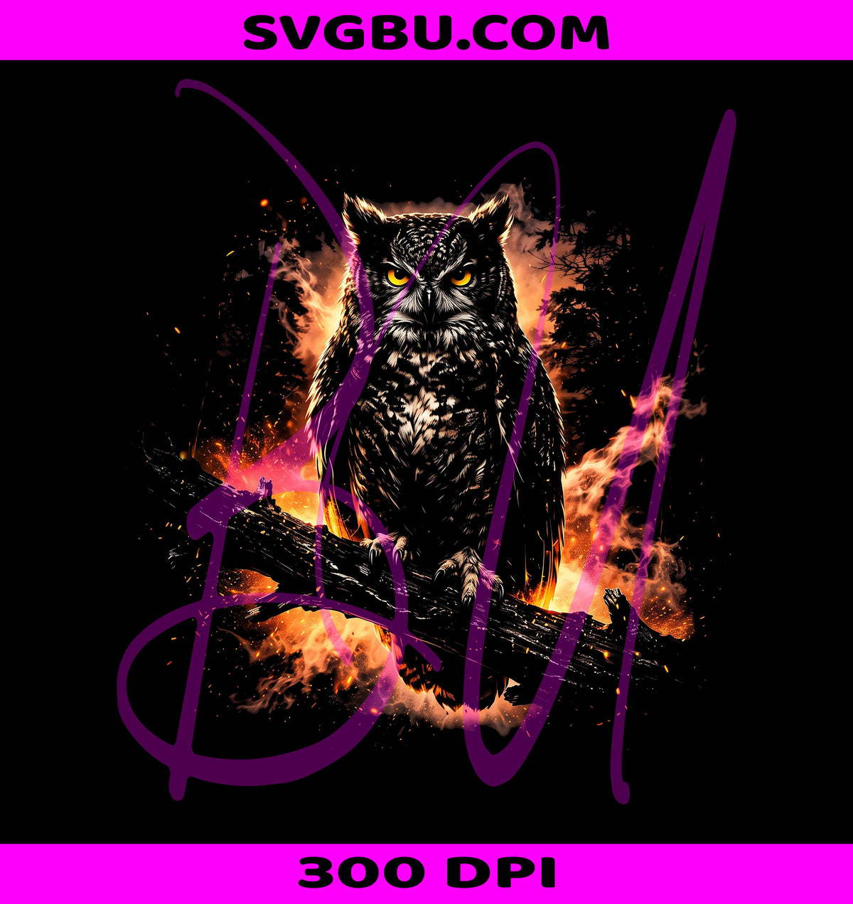 Owl Fire PNG, Dark Halftone PNG, Vintage Dark PNG
