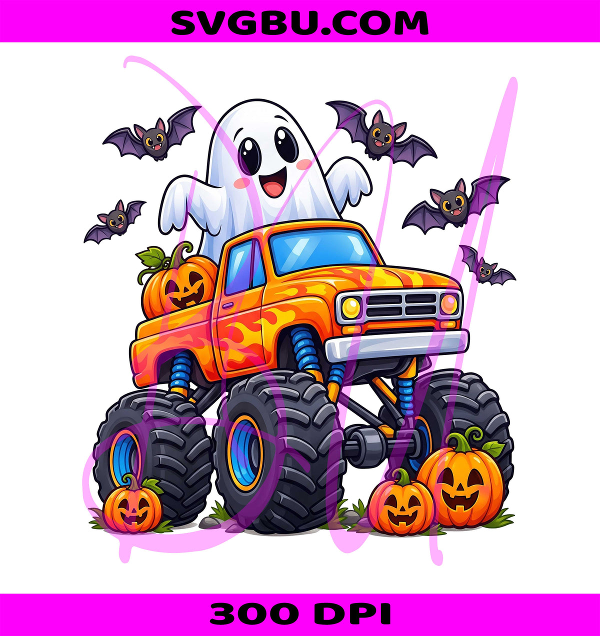Halloween Monster Truck PNG, Ghost Pumpkin Truck PNG, Cute Spooky Truck PNG