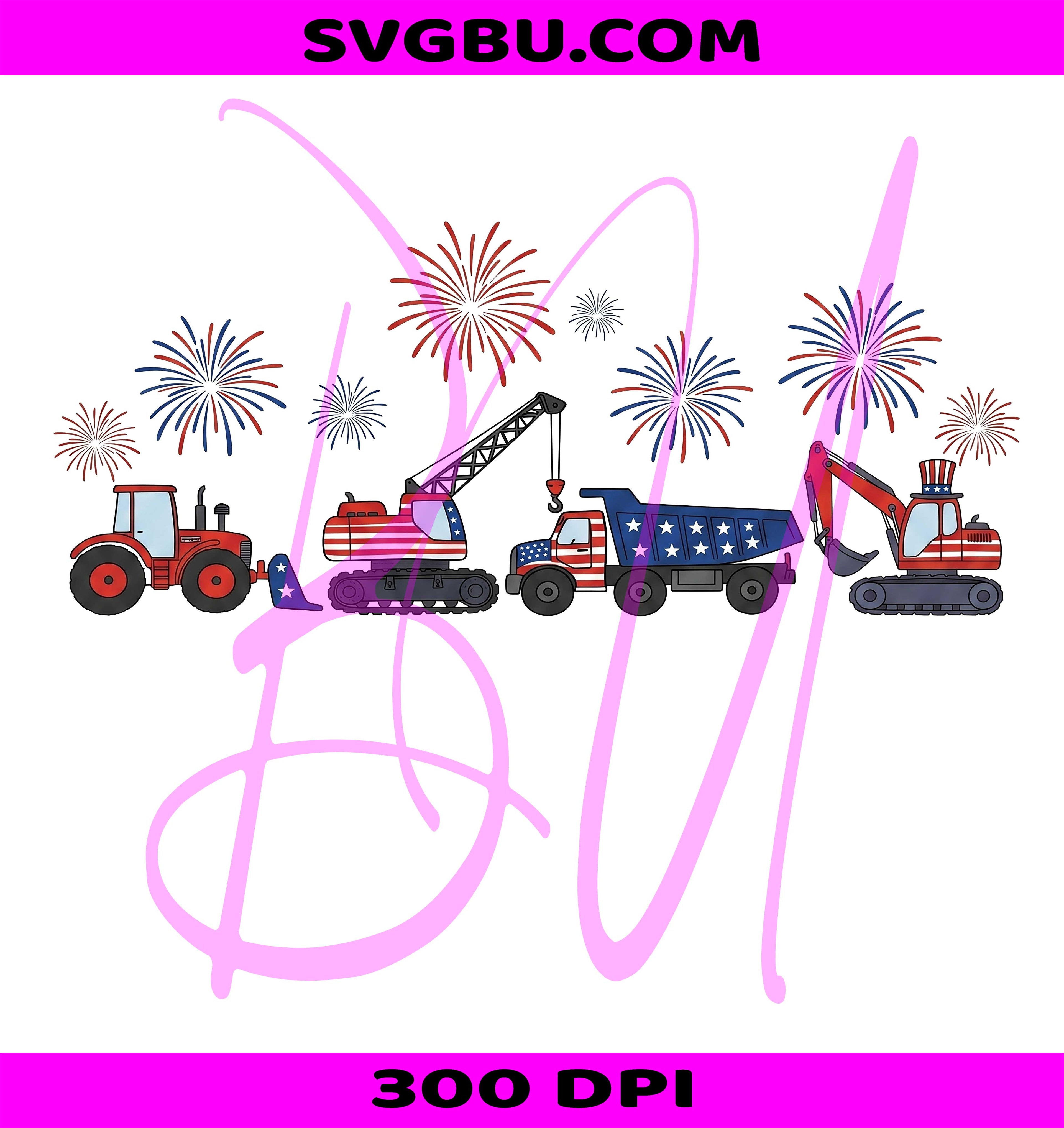 Patriotic Construction Trucks PNG,American Trucks PNG,4th Of July Trucks PNG