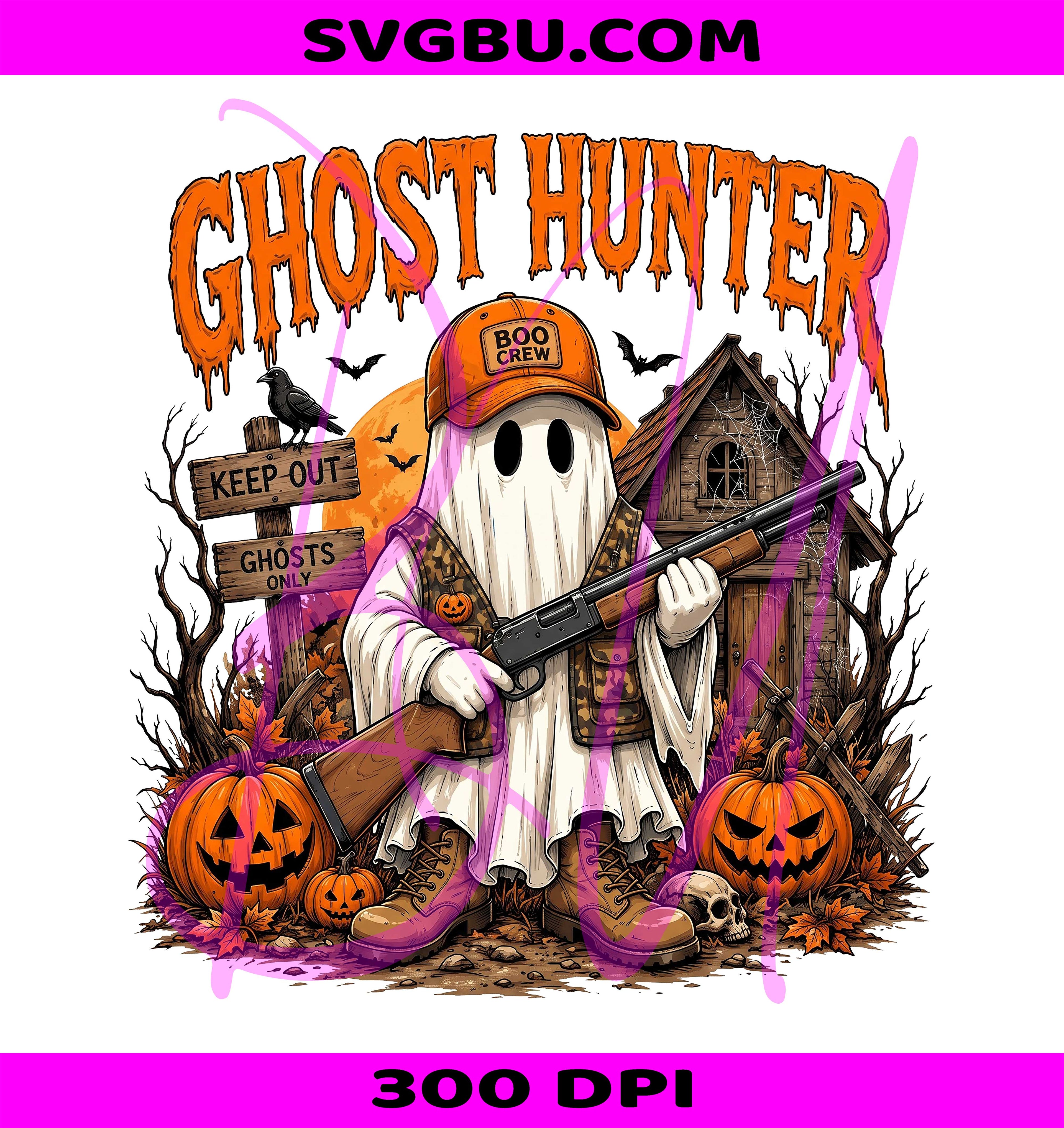 Ghost Hunter PNG, Funny Ghost PNG, Vintage Halloween PNG