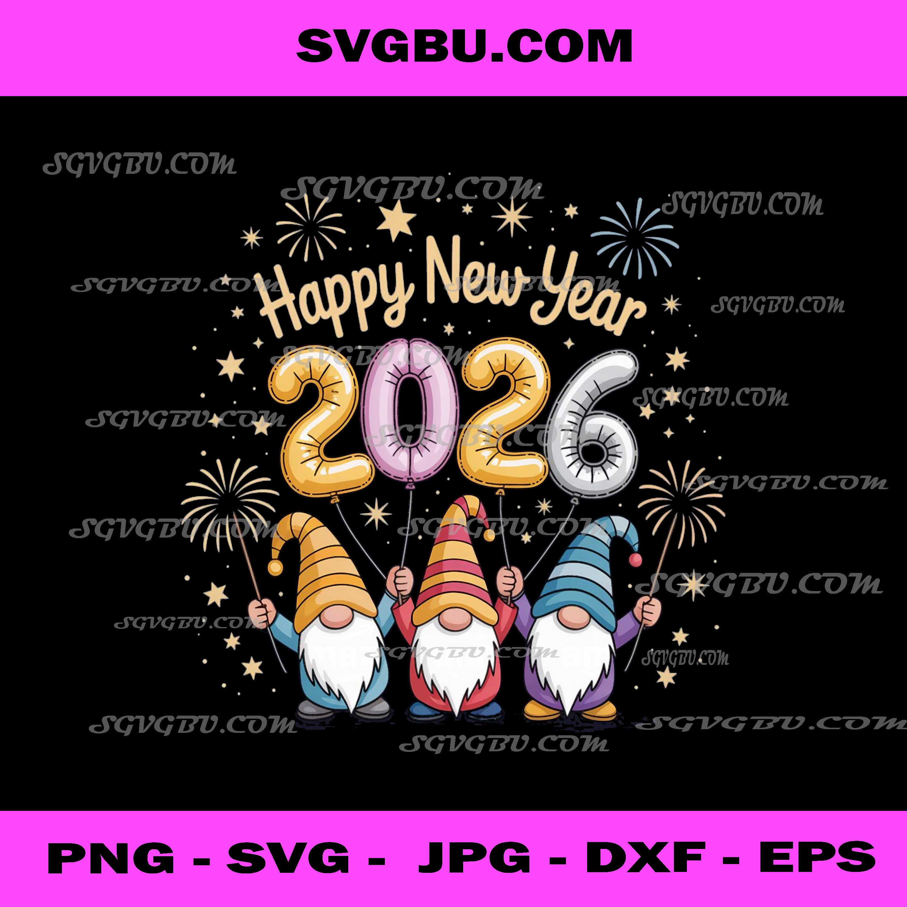 Happy New Year 2026 PNG, Gnome Confetti Fireworks New Year's Eve Party PNG