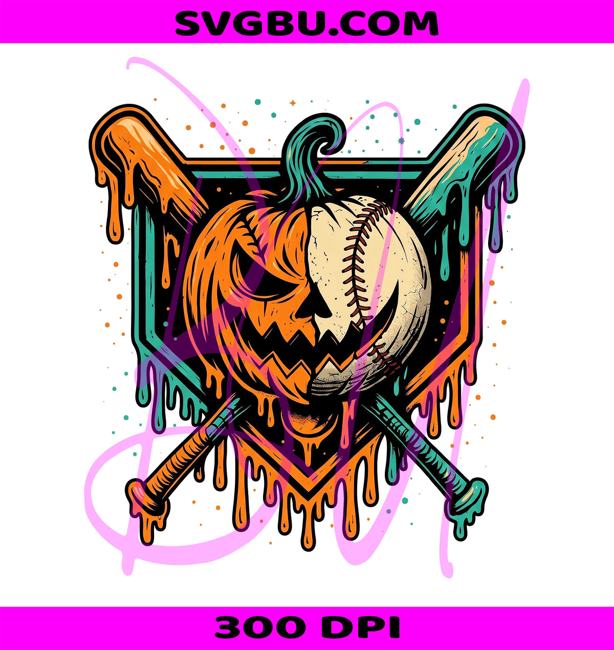 Pumpkin Halloween Baseball PNG, Dripping Pumpkin PNG, Spooky Sports PNG