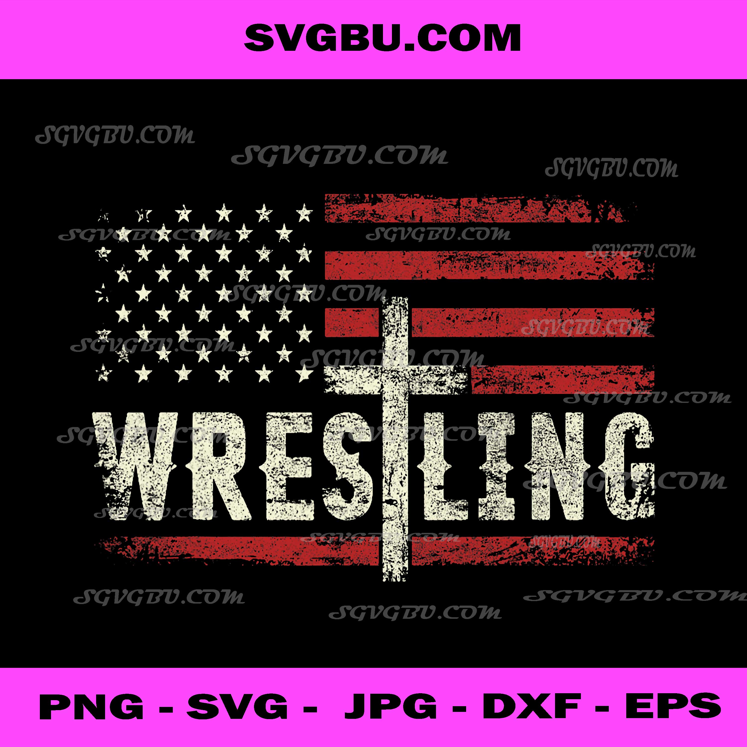 Wrestling Patriotic American Flag PNG, Cross Christian Wrestler PNG