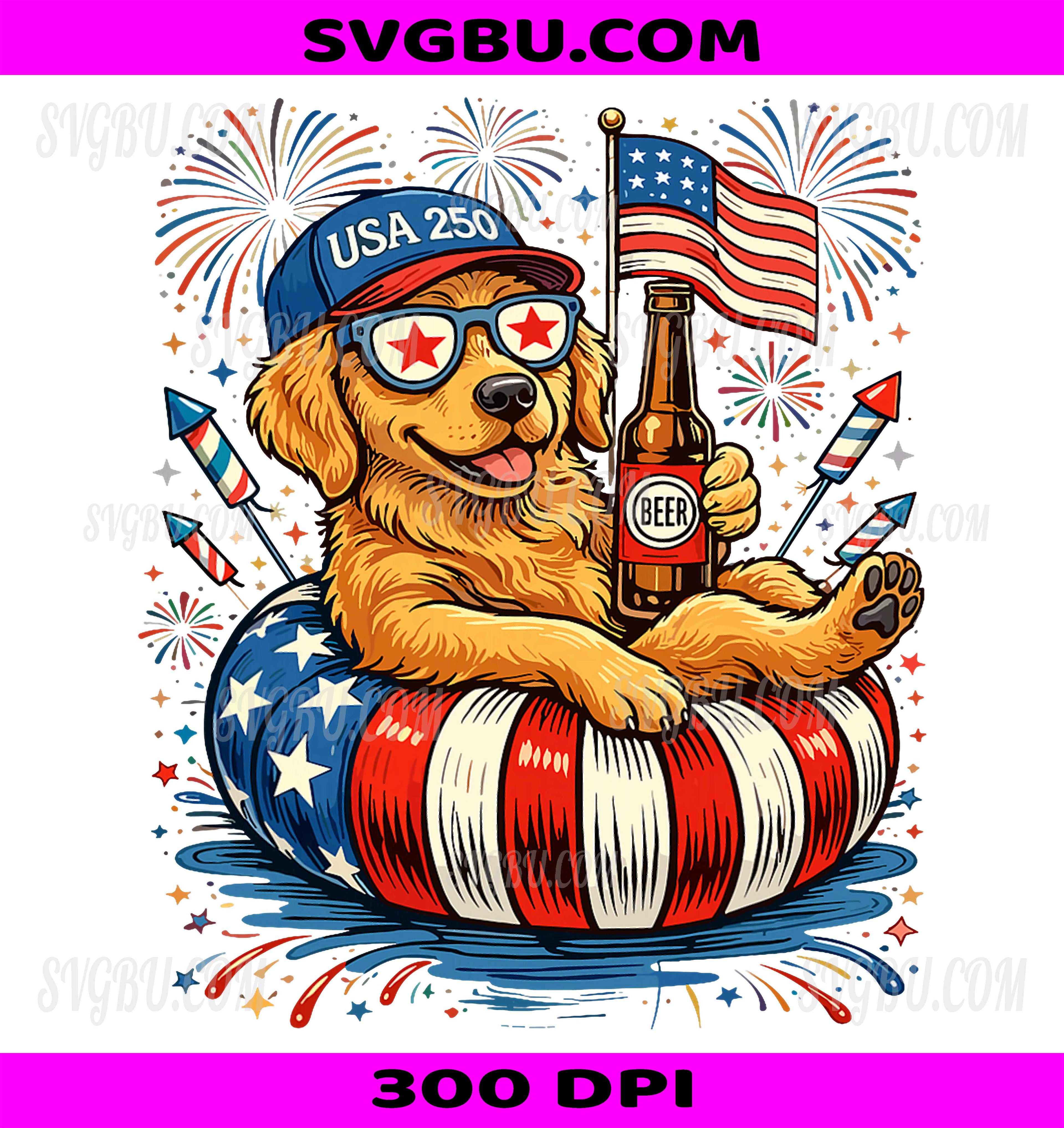 Golden Retriever Beer USA 250th PNG, 4th Of July Patriotic PNG