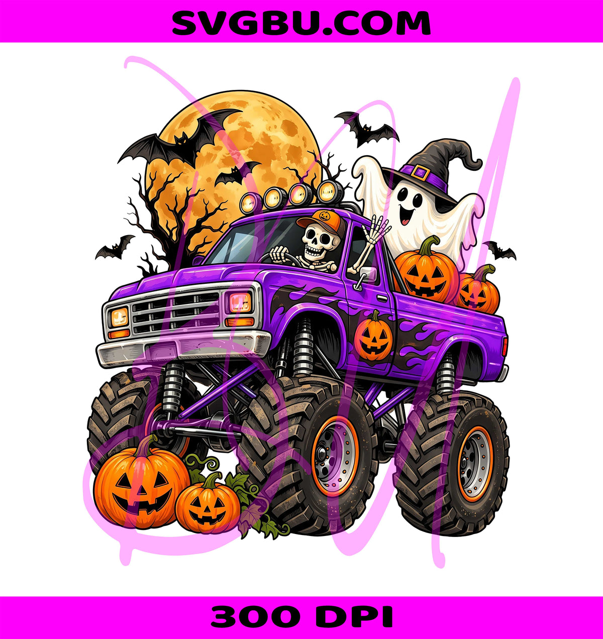 Halloween Monster Truck PNG, Spooky Ghost Pumpkin PNG, Halloween Sports Graphic PNG