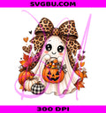 Pink Halloween PNG, Leopard Checkered Bow Ghost PNG, Cute Girly Spooky PNG