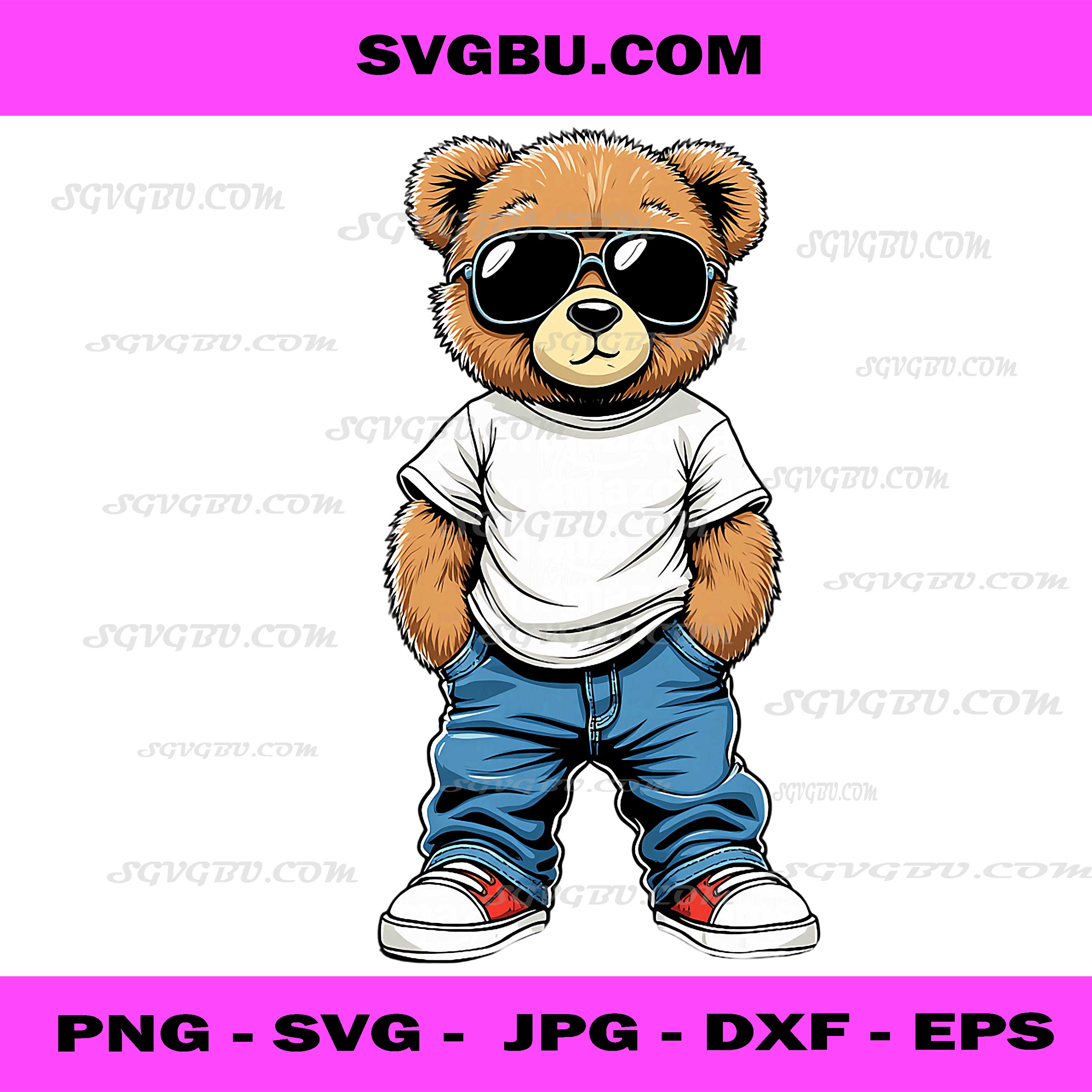 Cool Teddy Bear Graphic PNG, Cartoon Bear Digital Design