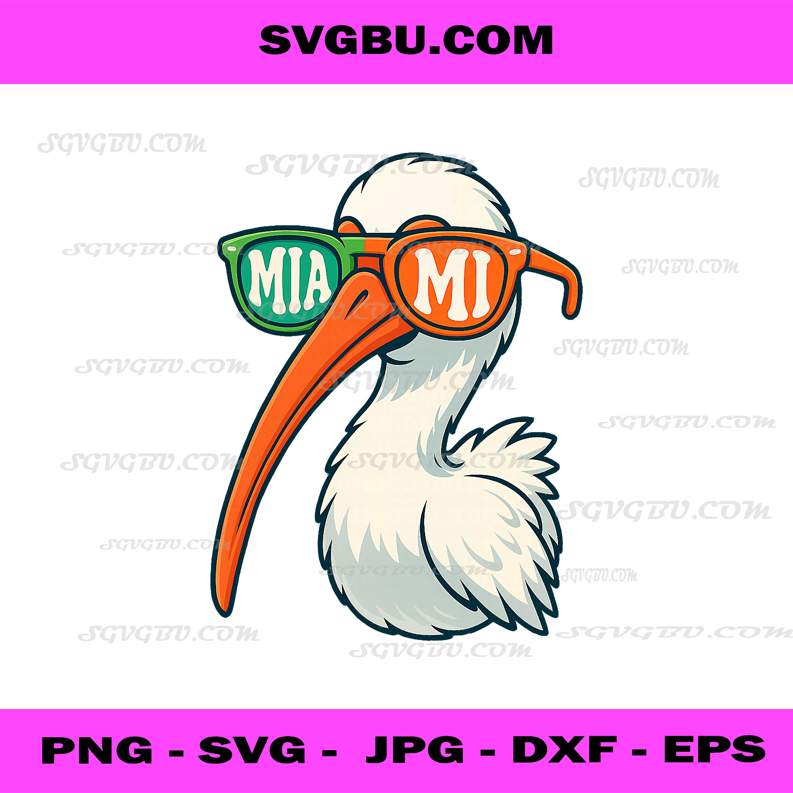 White Ibis with Sunglasses American Vintage Style PNG