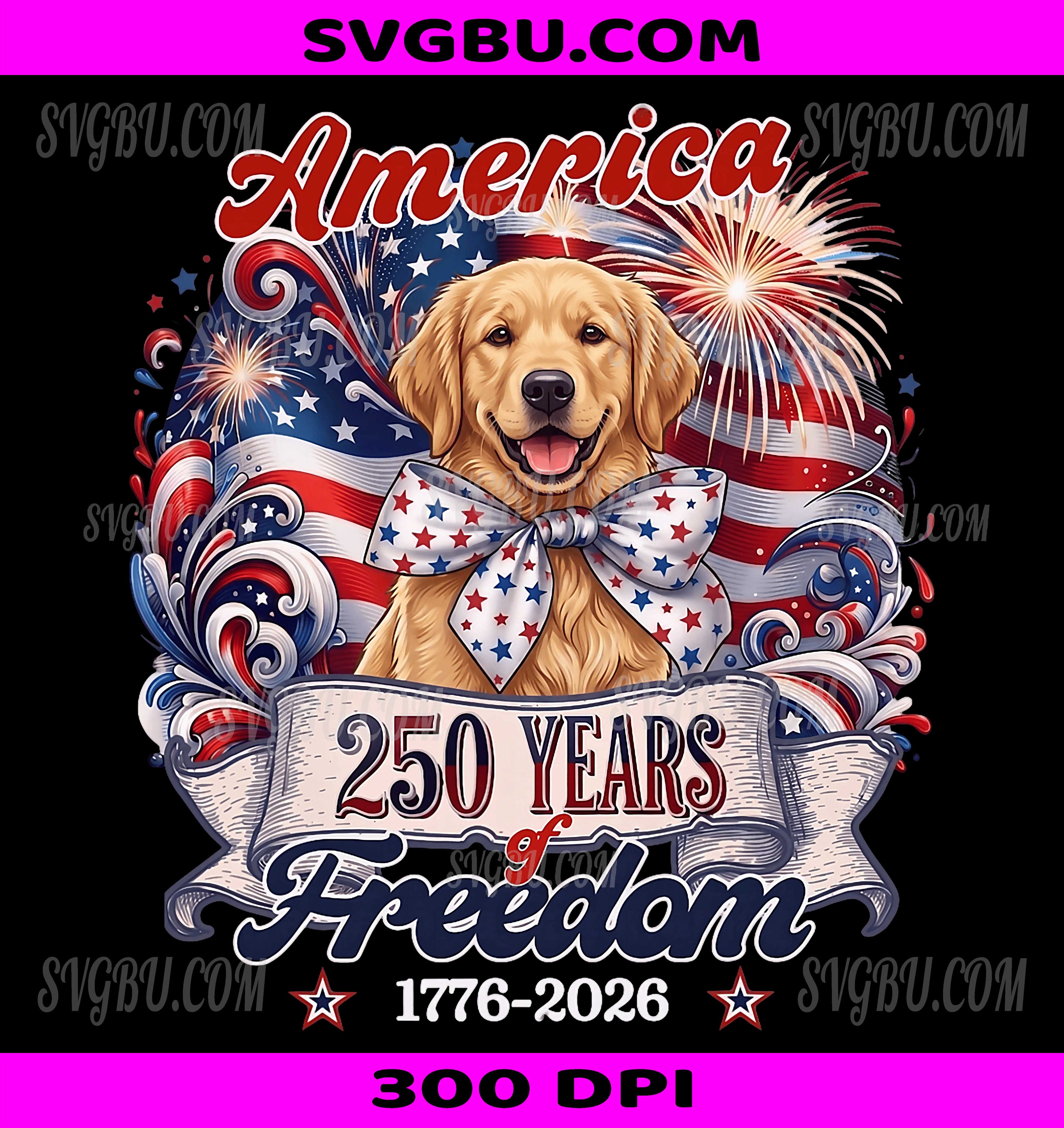Golden Retriever Dog 250th America PNG, Patriotic USA 4th PNG