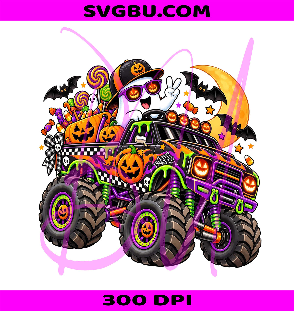 Halloween Monster Truck PNG, Spooky Mud Truck PNG, Ghost Pumpkin PNG