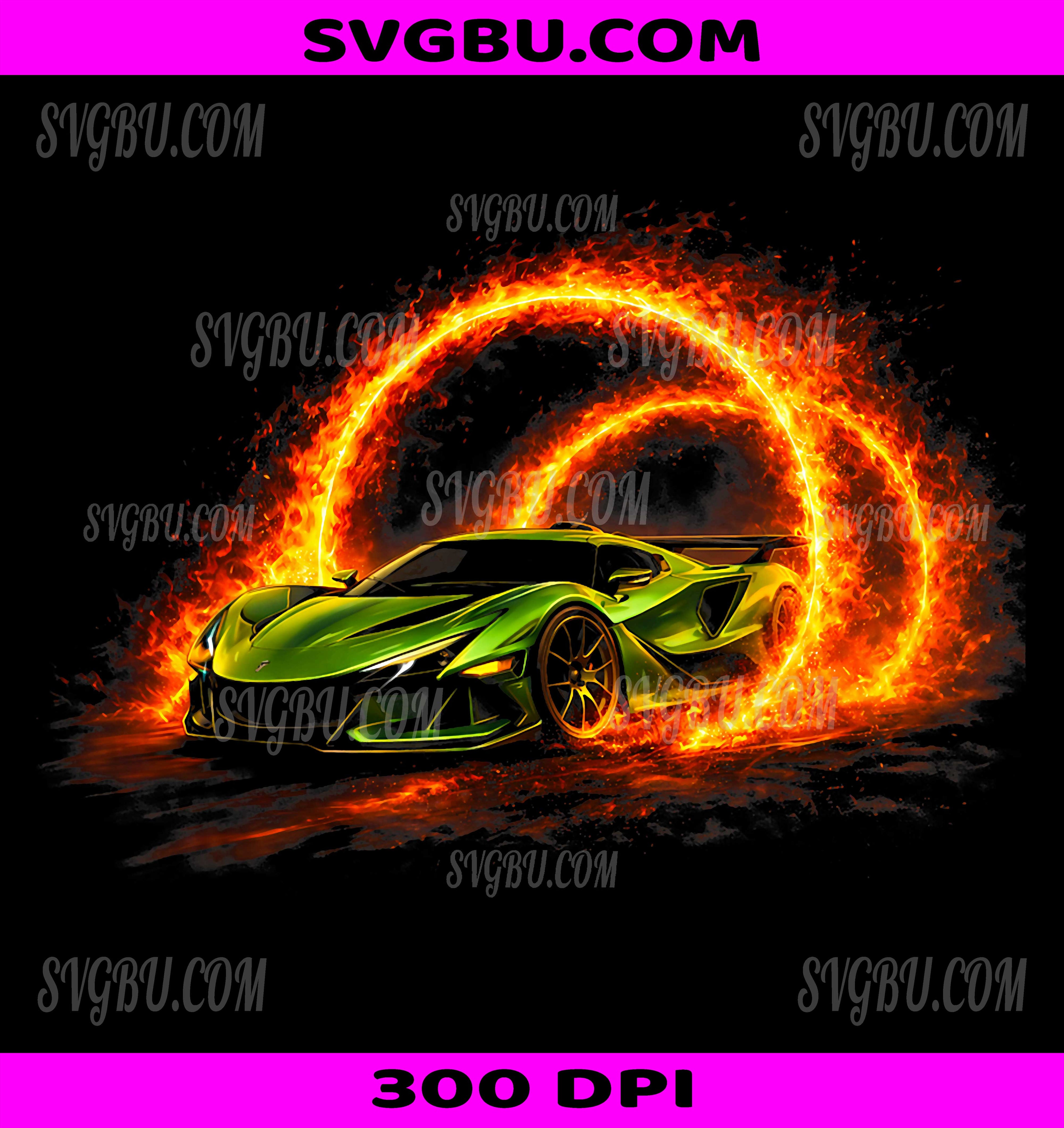 Green Exotic Car Fire Racing PNG, Car Turbo Race Kids Boys PNG