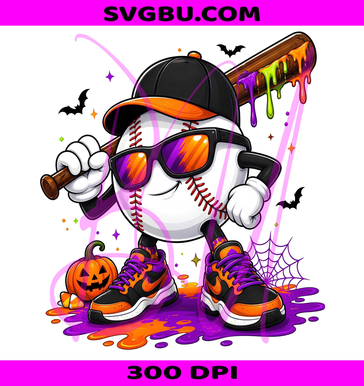 Halloween Baseball PNG, Spooky Baseball Player PNG, Fall Sports PNG