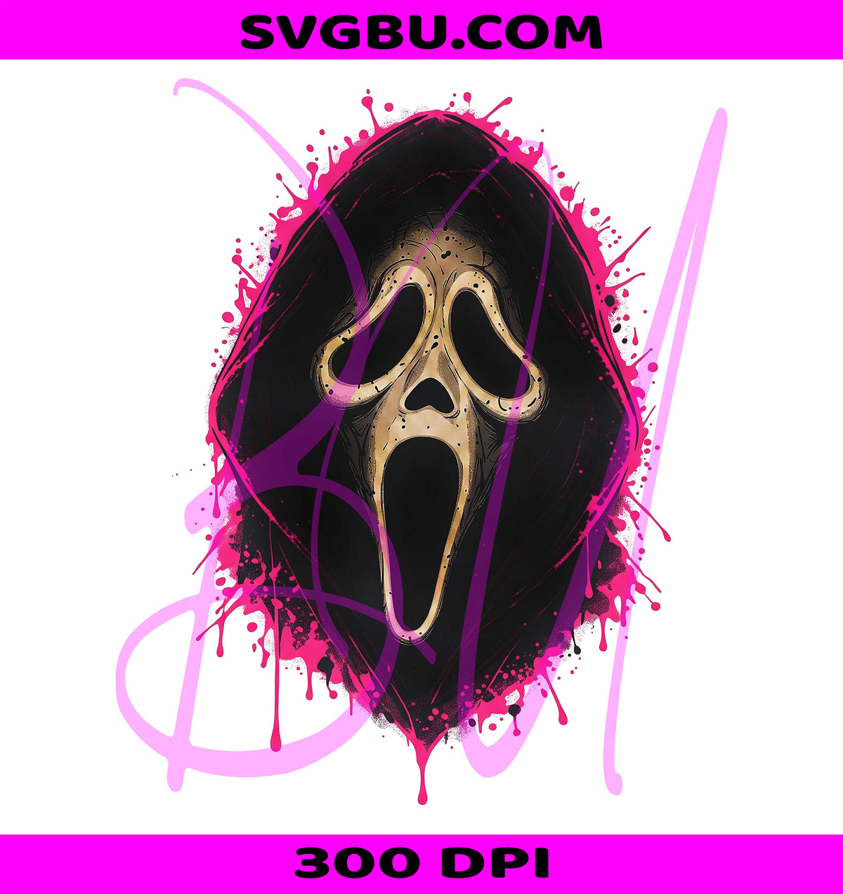 Pink Splatter Horror Mask PNG, Gothic Halloween Costume PNG, Spooky Horror PNG
