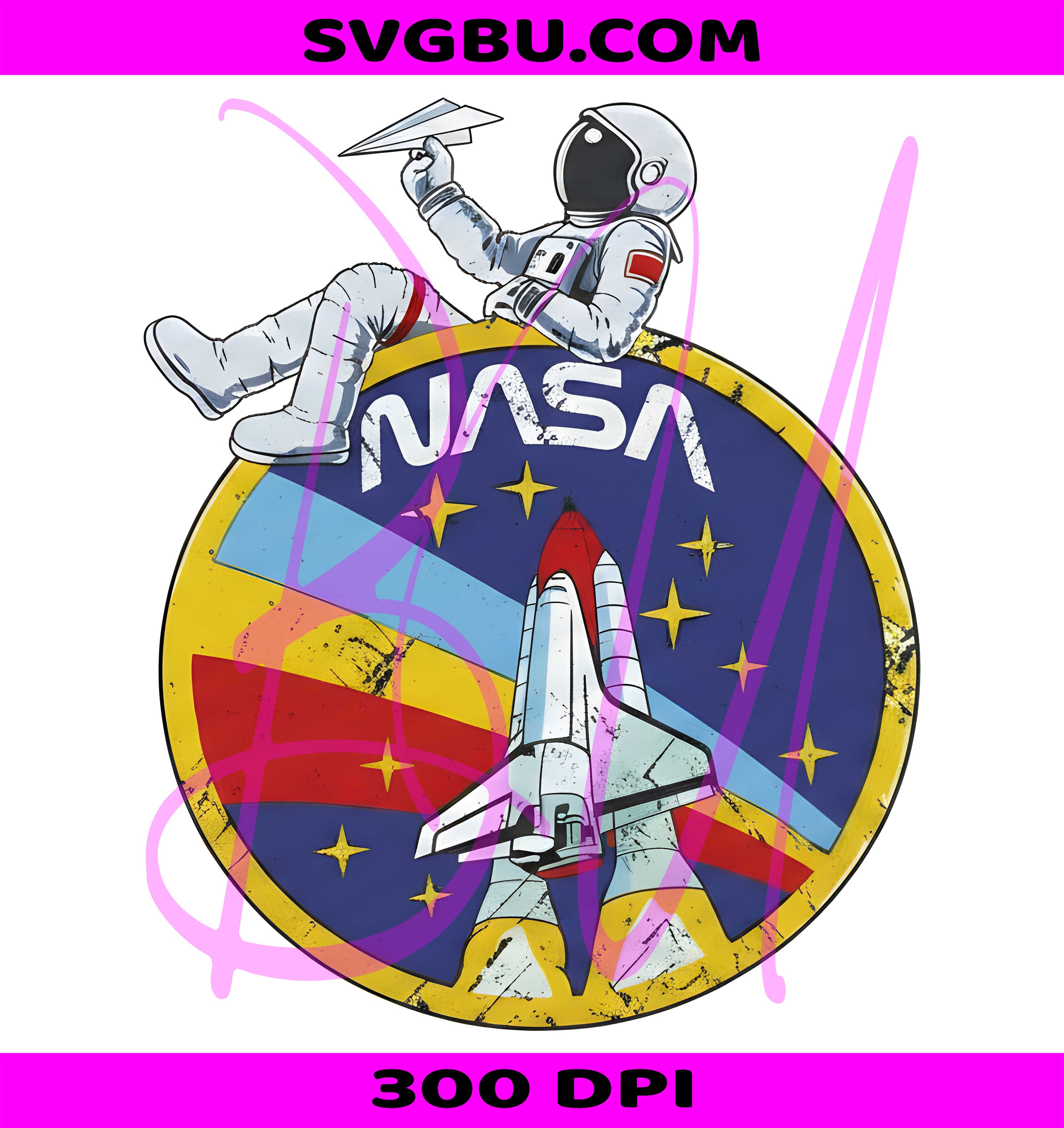 Astronaut Sitting On NASA Logo PNG, Vintage Space Design PNG