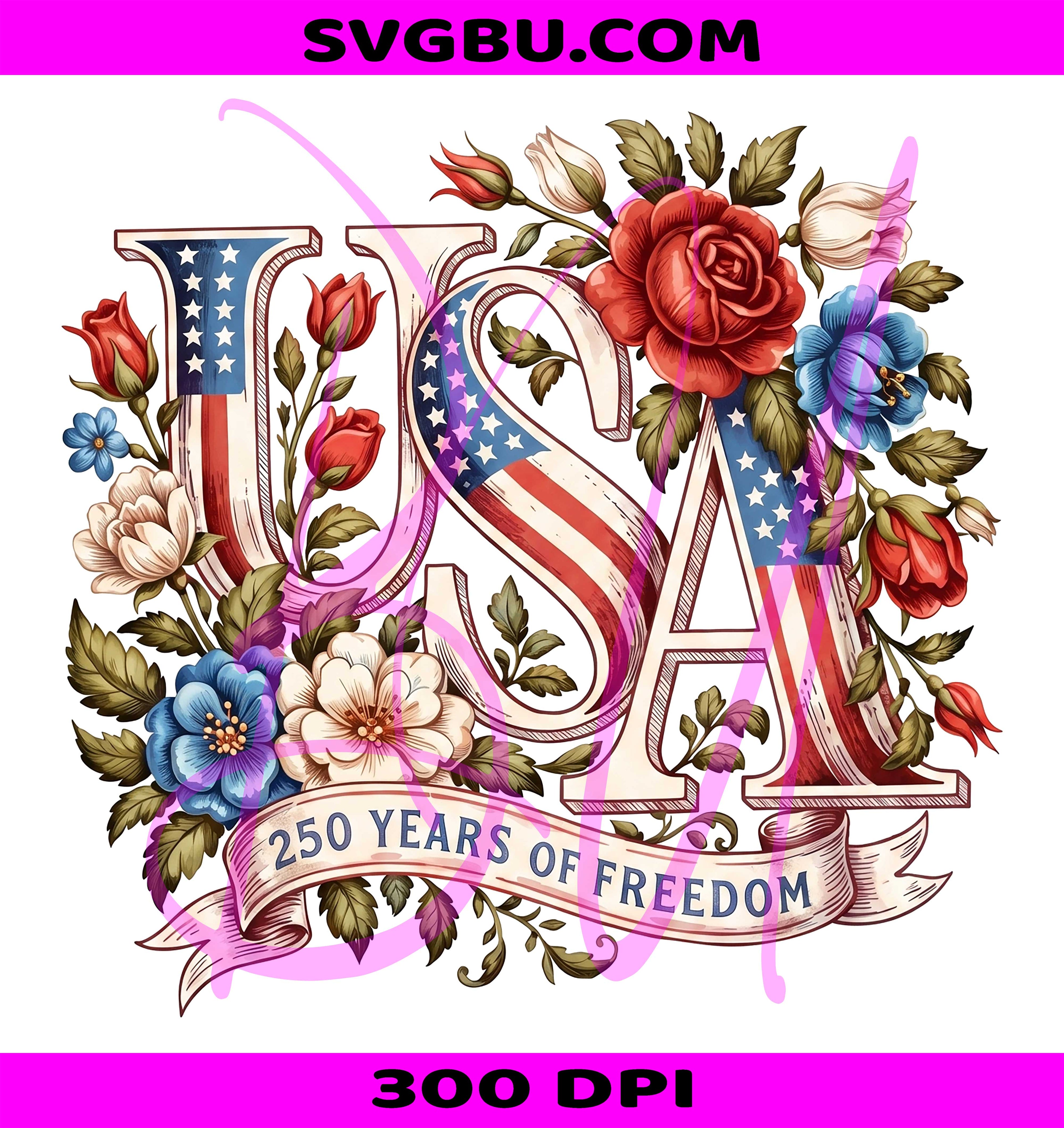 Retro USA 250 PNG,America 250th Anniversary PNG,Floral Patriotic PNG