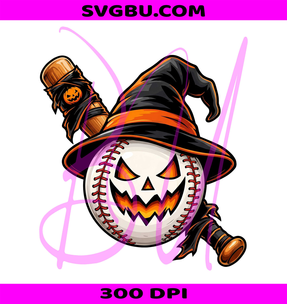 Halloween Baseball PNG, Spooky Jack O Lantern PNG, Witch Hat Bat PNG