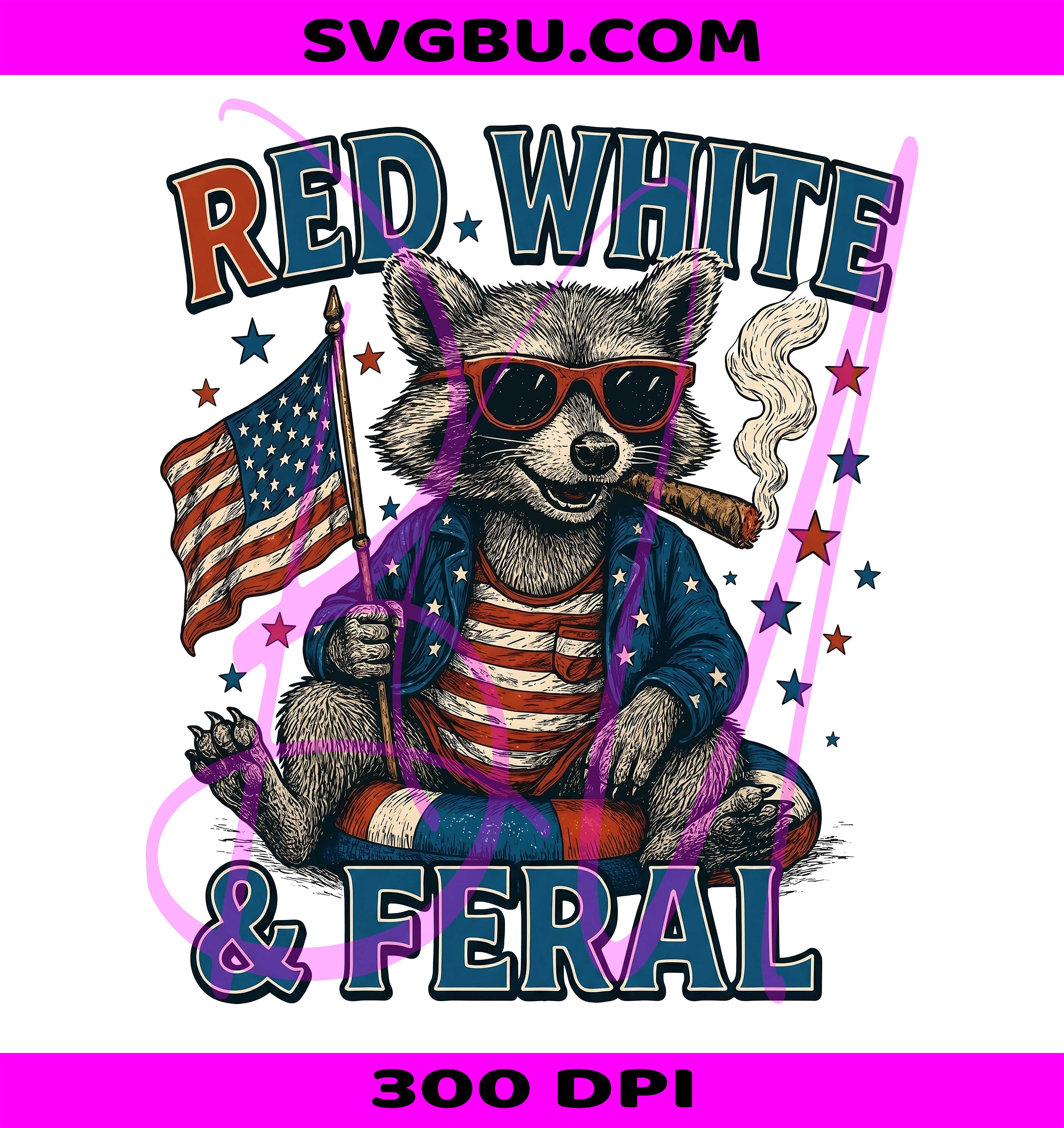 Red White And Feral PNG, Funny Raccoon PNG, Patriotic USA PNG