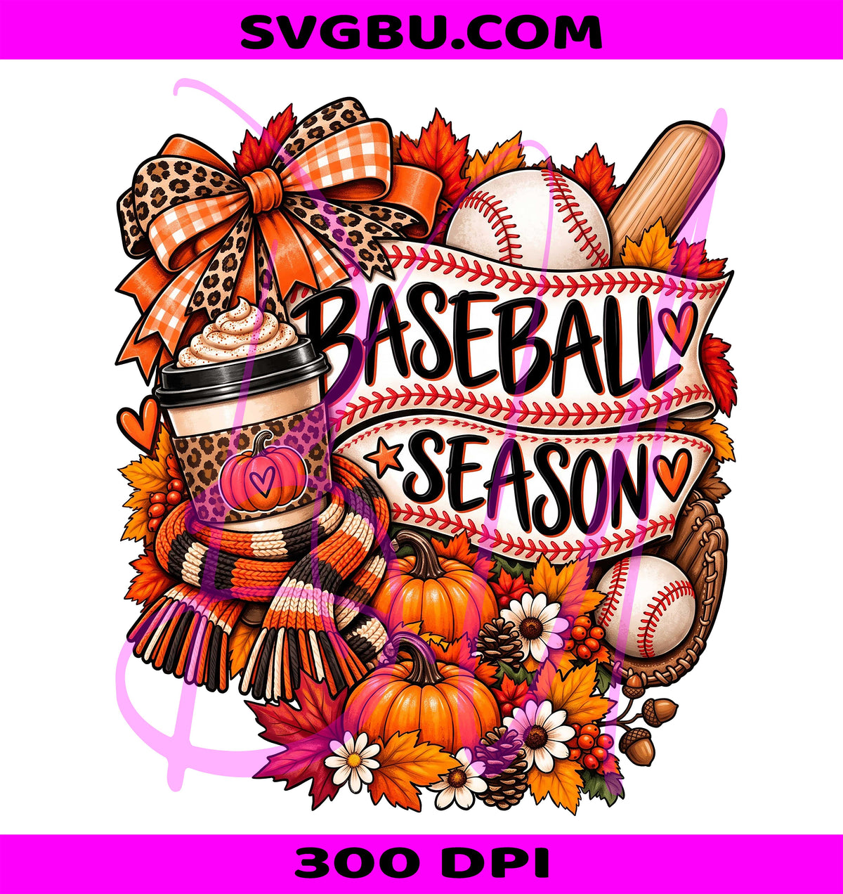 Baseball Season PNG, Leopard Fall Pumpkin PNG, Autumn Latte PNG
