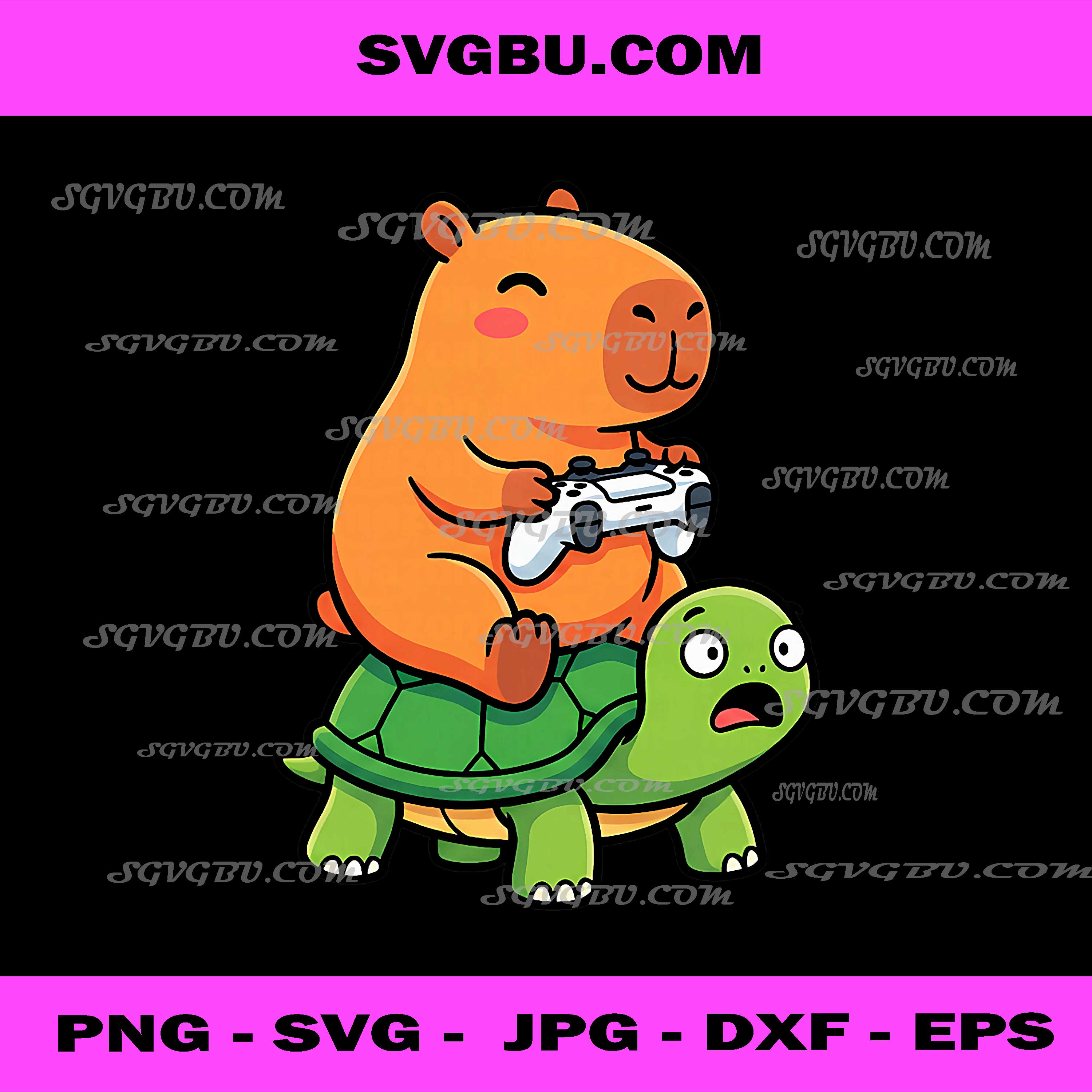 Funny Capybara Riding Turtle Gamer PNG, Cute Animal Gaming PNG