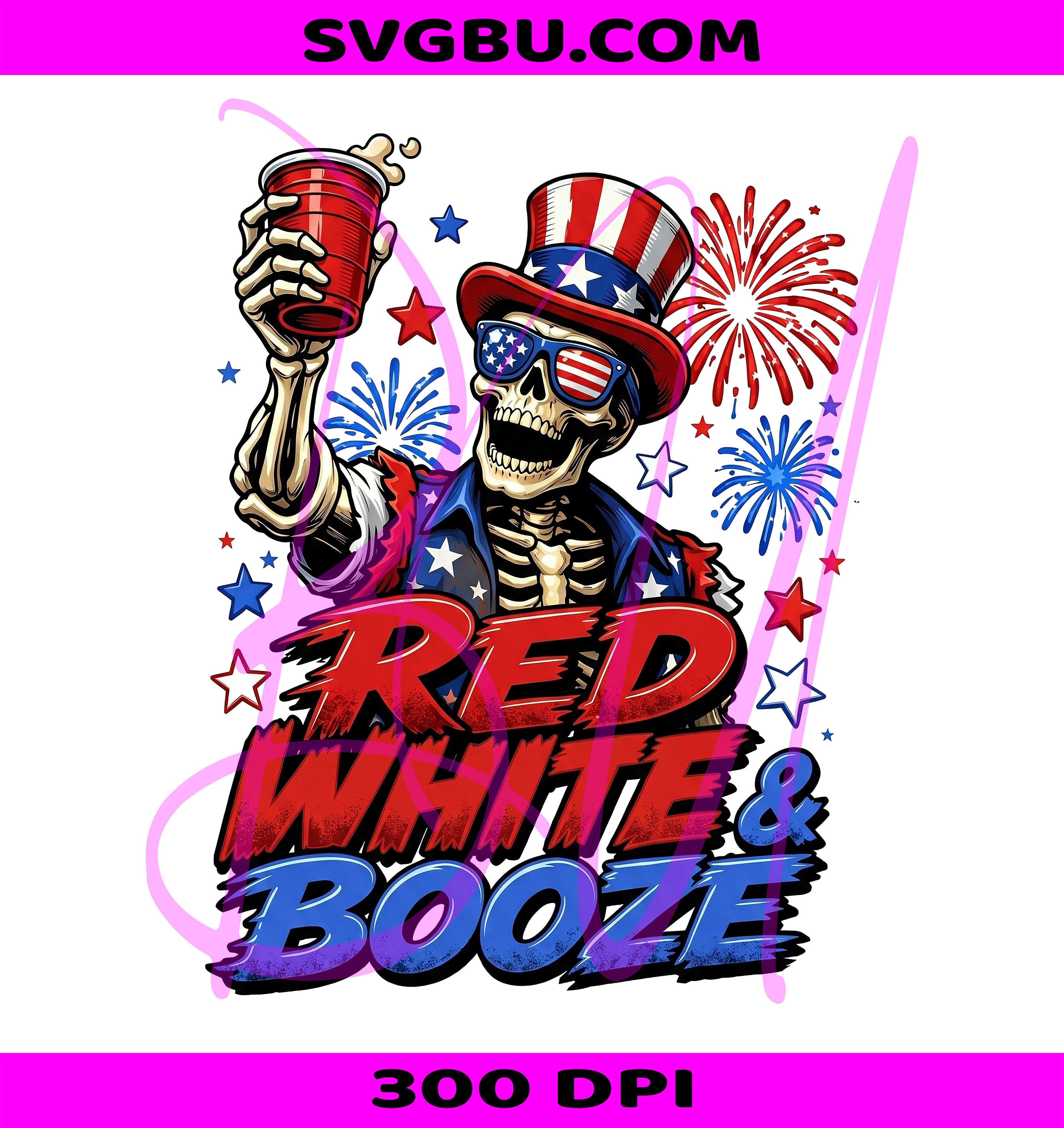 4th of July Skeleton PNG, Red White Booze PNG Graphic 