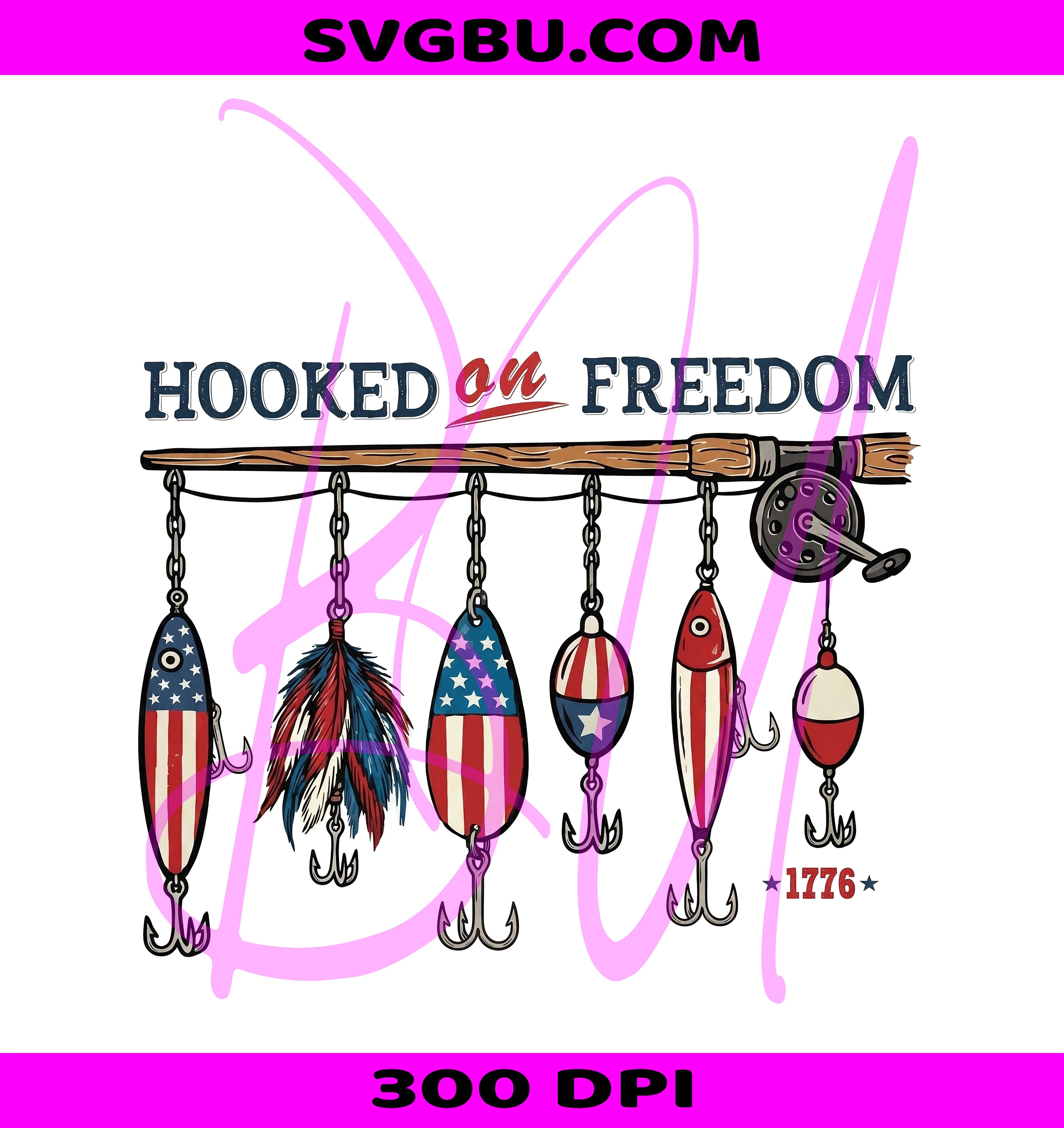 Hooked on Freedom PNG, 4th of July Fishing Lures Design PNG