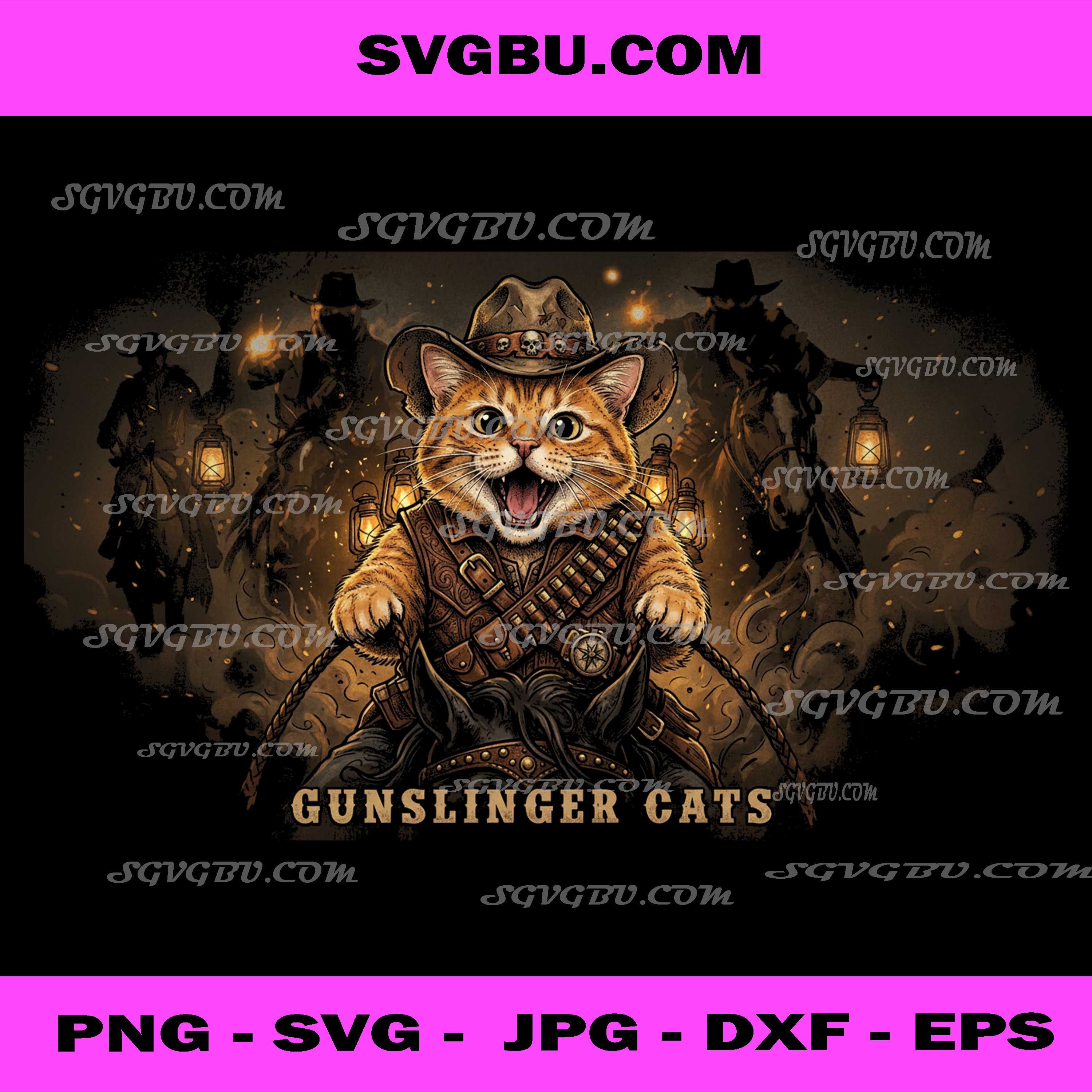 Gunslinger Cats, Wild West Cowboy Cat Riding Horse PNG