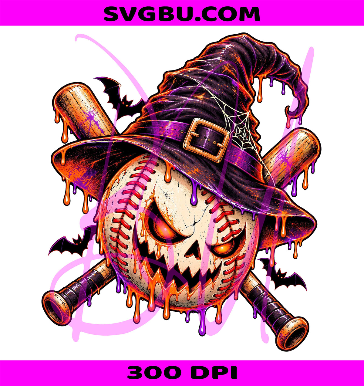 Halloween Baseball PNG, Witch Baseball PNG, Spooky Bat Witch Hat PNG