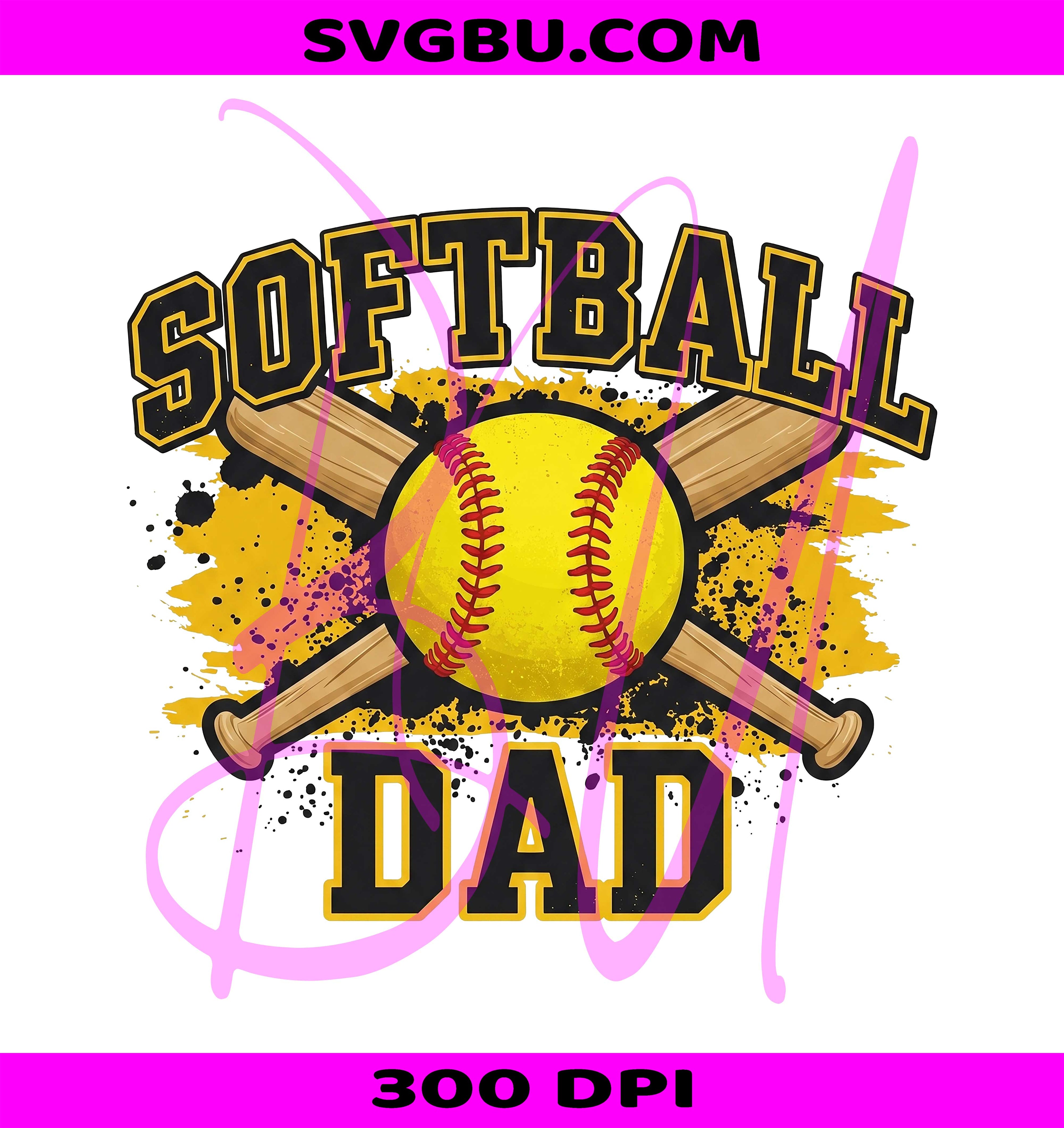 Softball Dad Crossed Bats Yellow Ball PNG, Softball Dad PNG