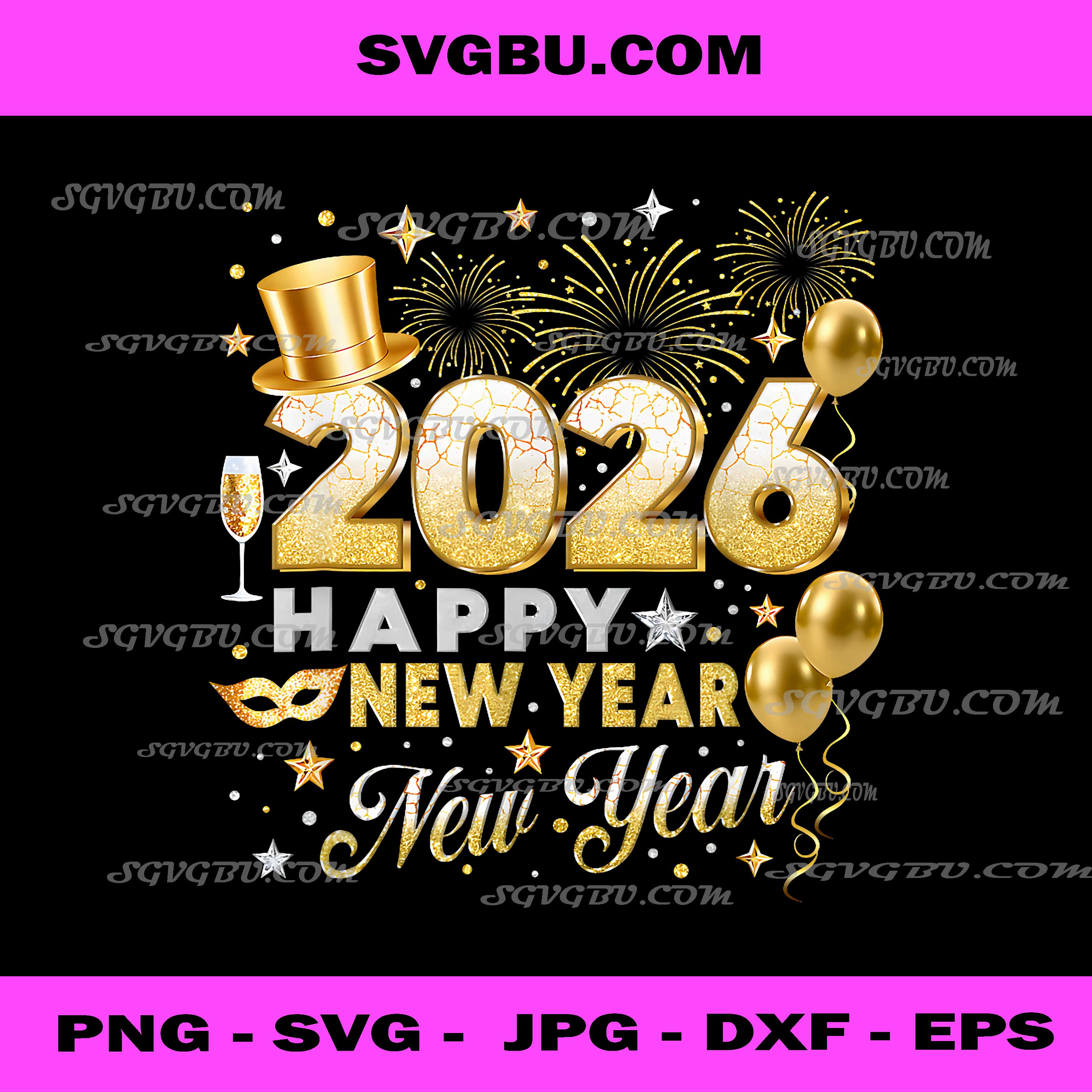 Happy New Year Party 2026, Ballon Family Matching PNG