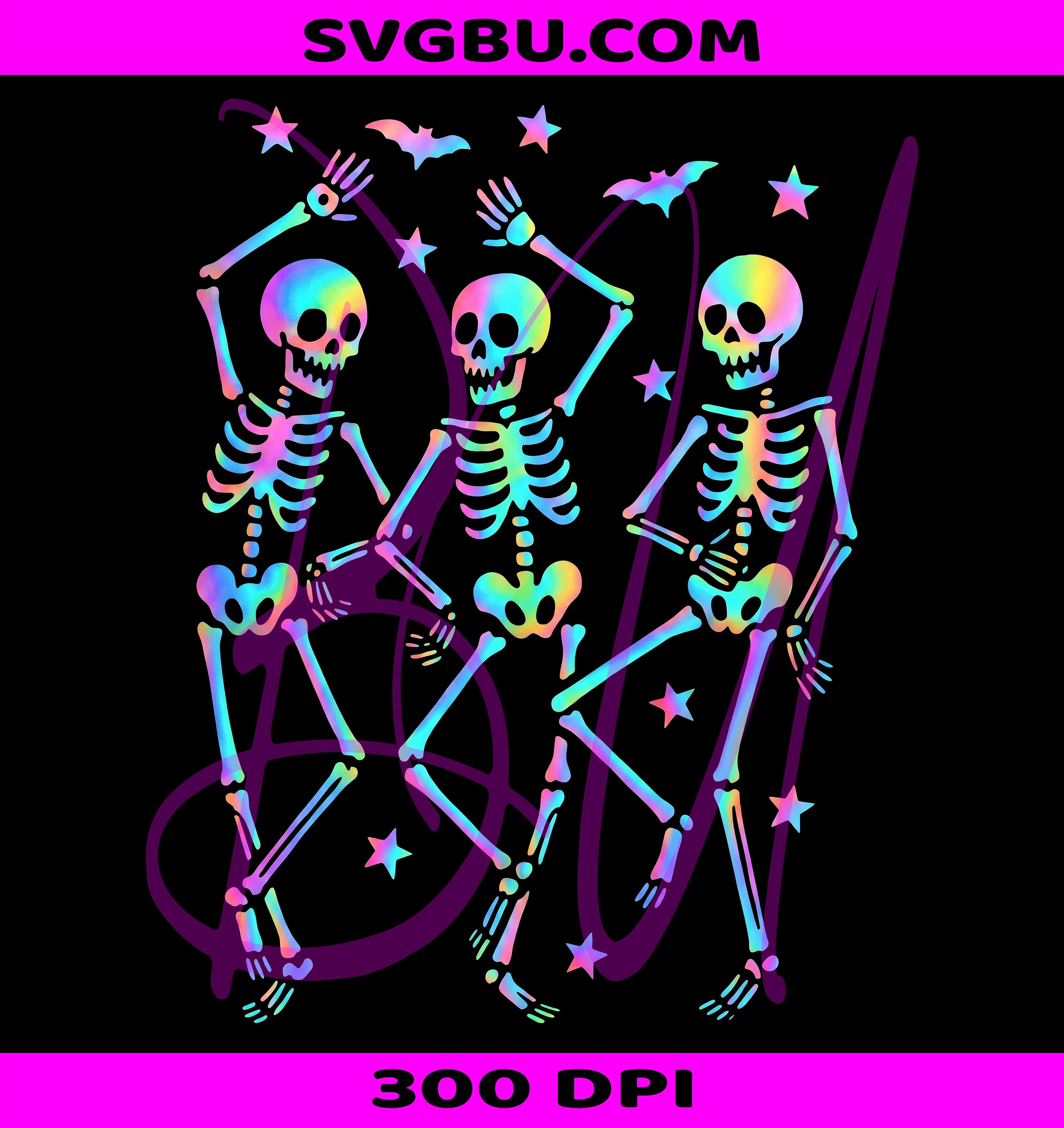 Retro Dancing Skeleton PNG, Neon Halloween Skeleton PNG, Spooky Dance PNG