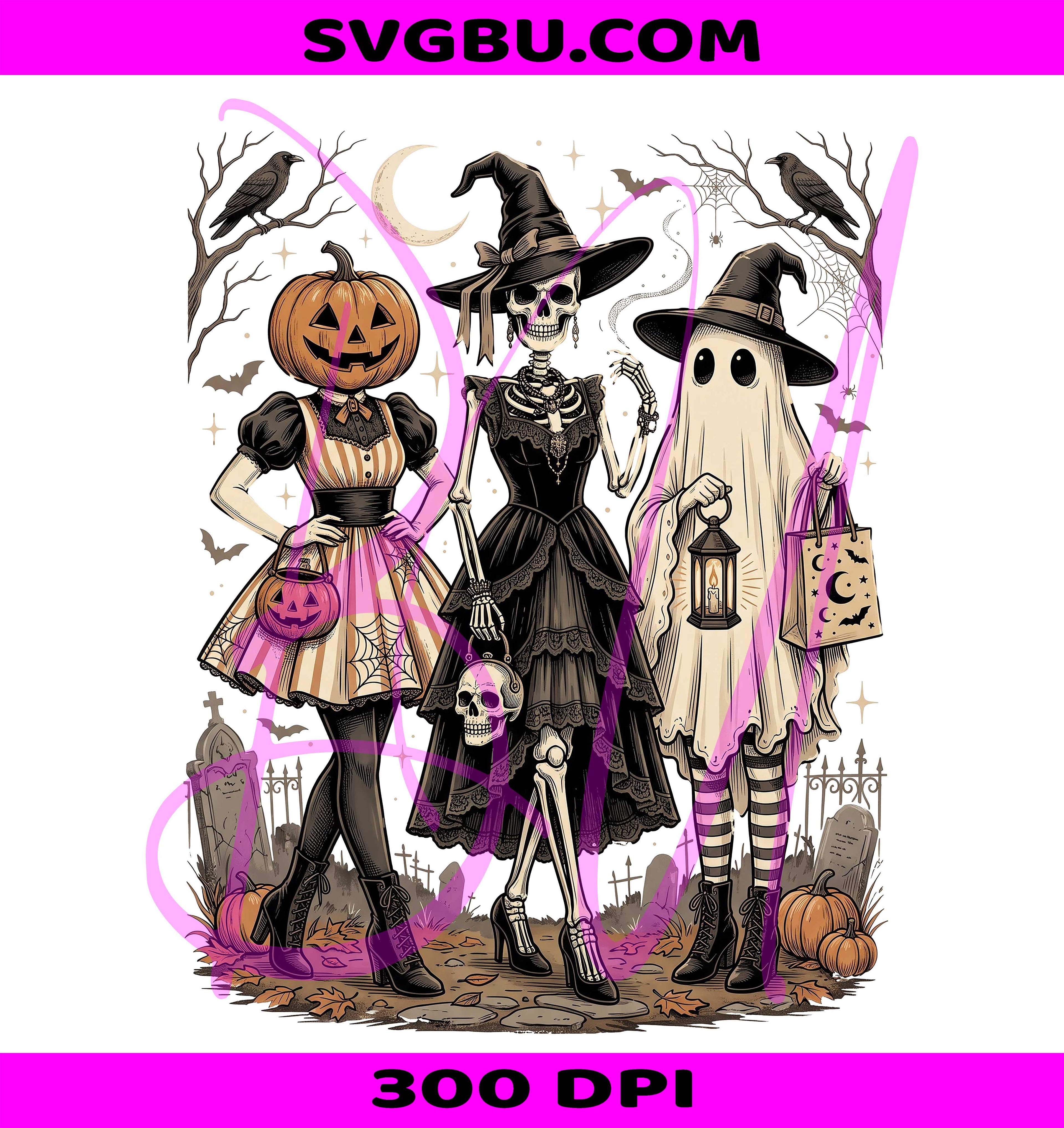 Spooky Girl Squad PNG, Vintage Gothic Friends PNG, Halloween Spooky Friends PNG
