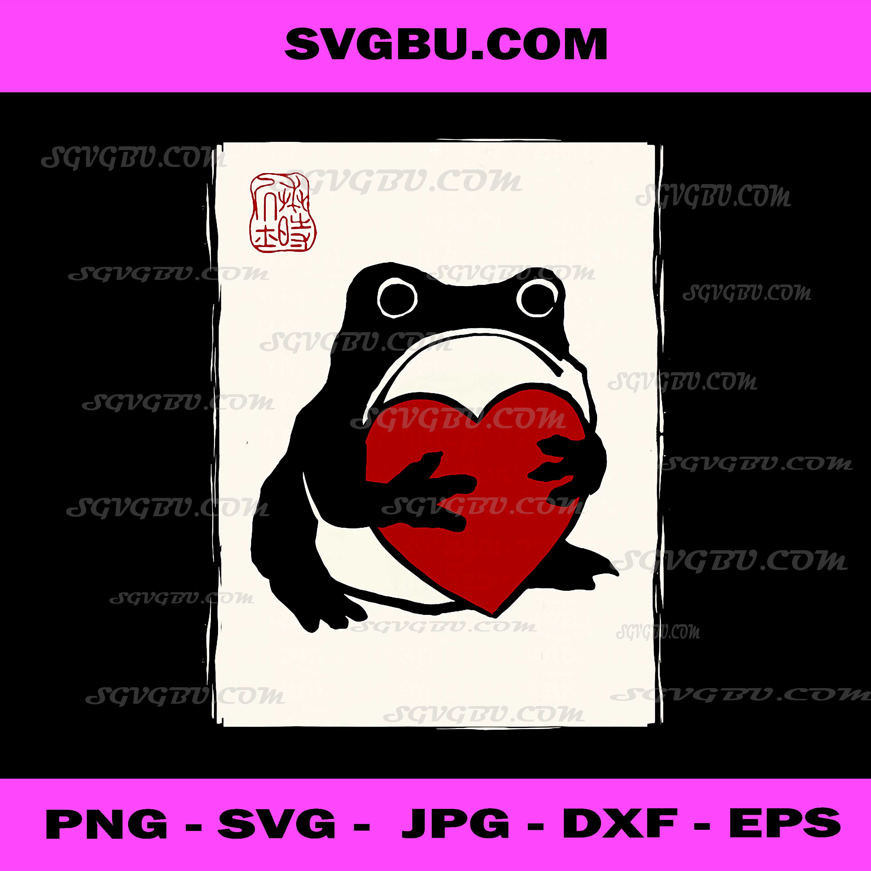 Frog Holding Red Heart PNG, Cute Japanese Toad PNG, Valentines Art PNG