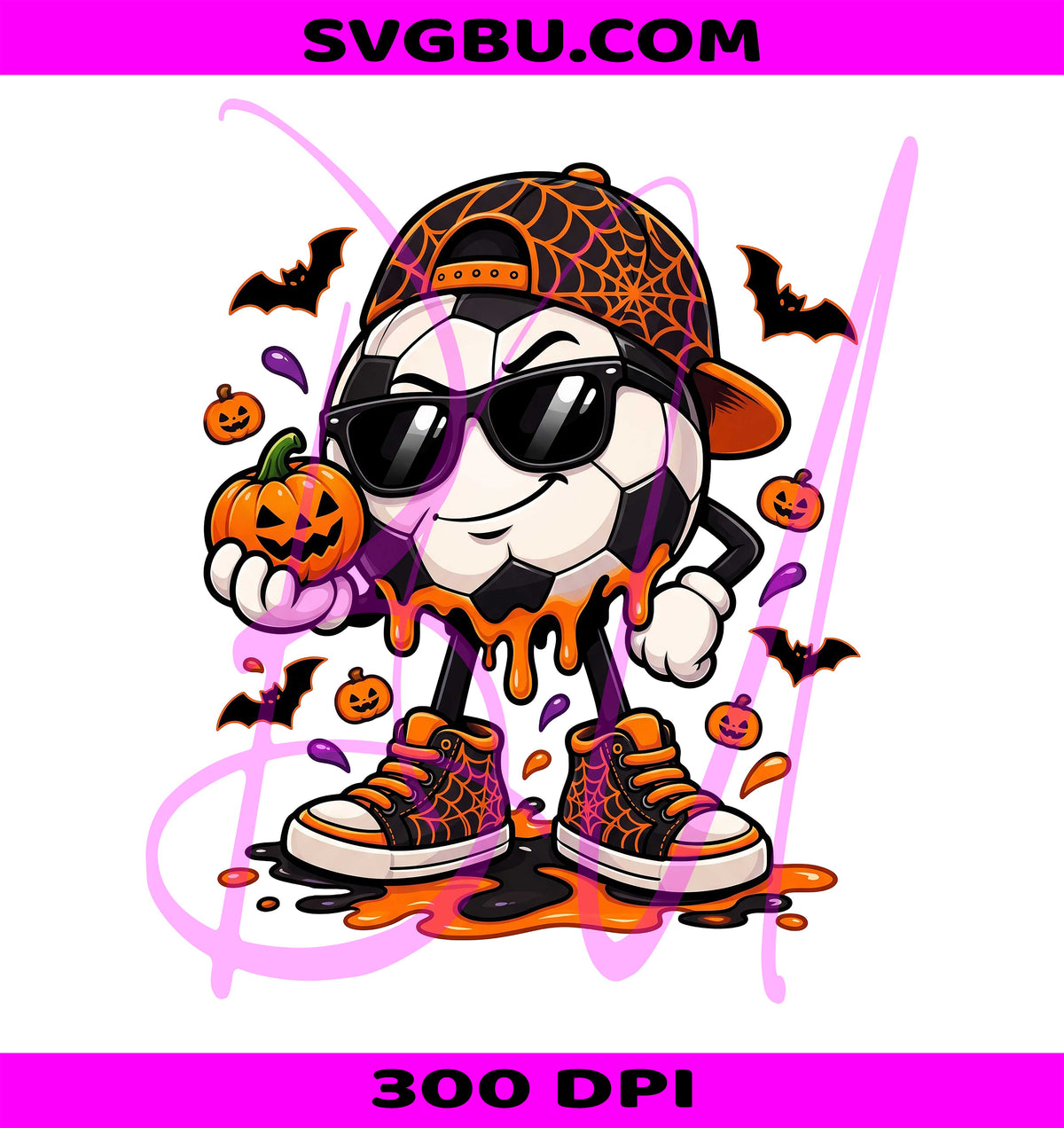 Halloween Soccer PNG, Drip Pumpkin PNG, Spooky Sports PNG