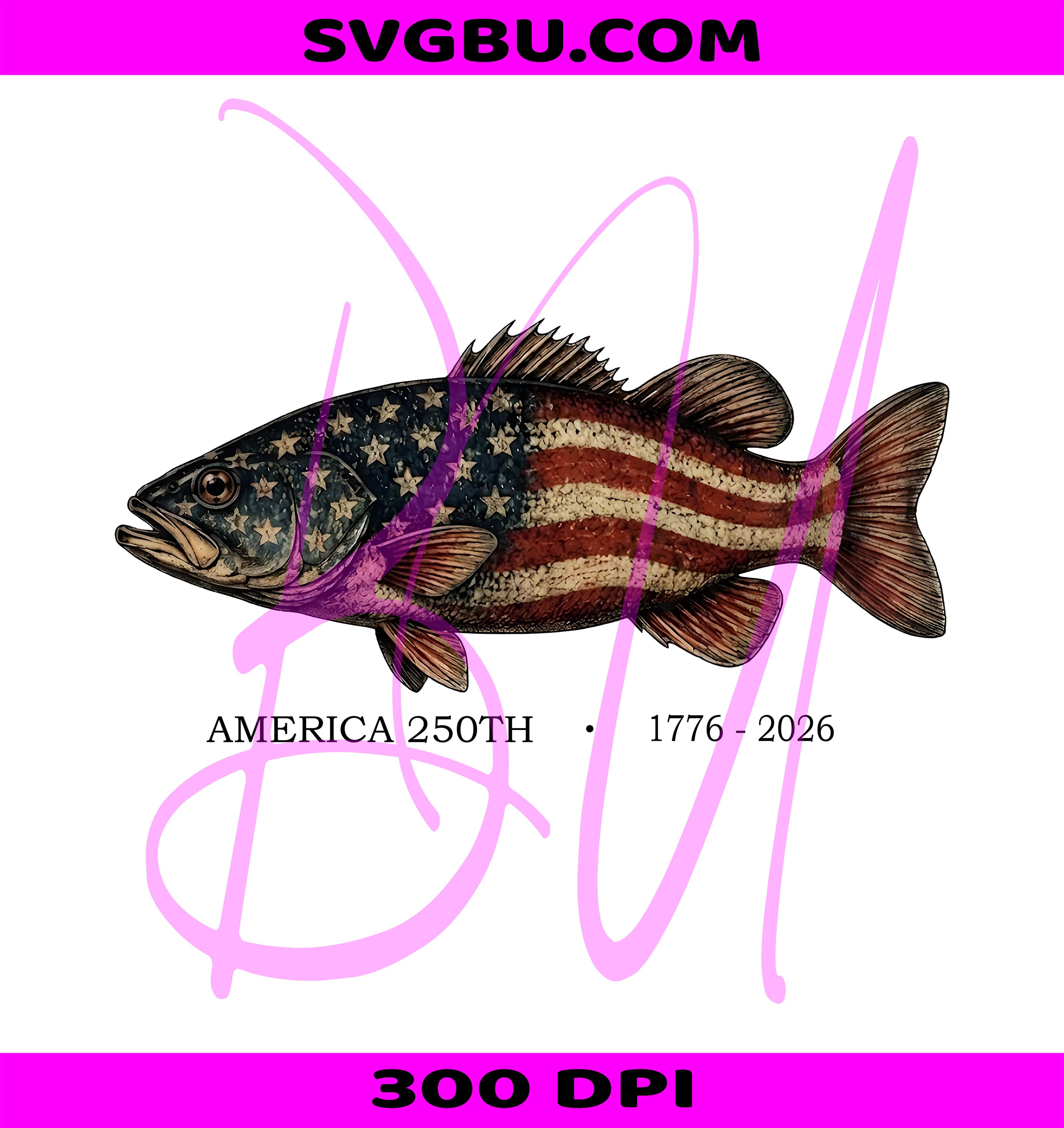 America 250th 1776 2026 PNG, Patriotic US Flag Bass Fish PNG