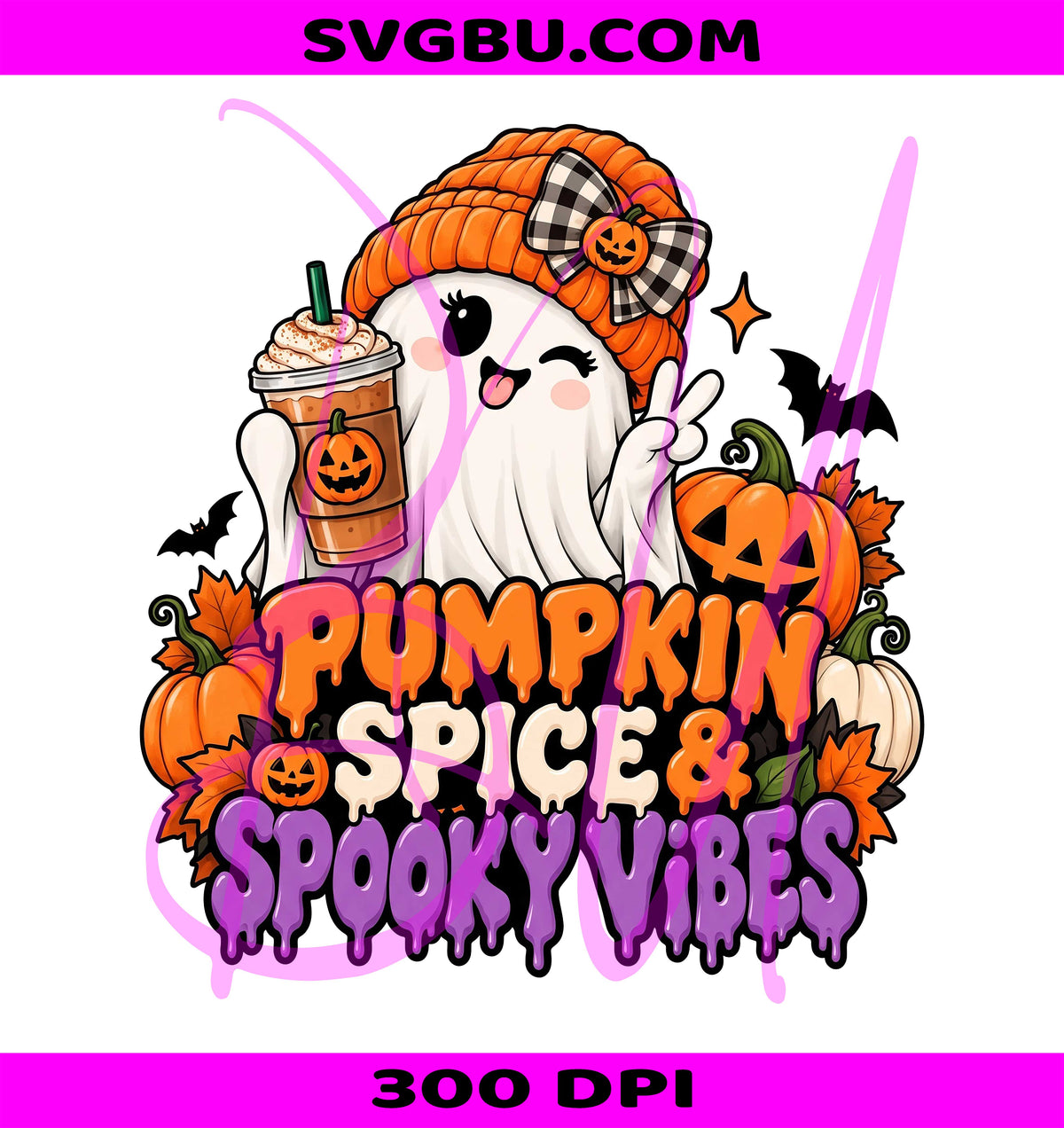 Pumpkin Spice PNG, Spooky Vibes Ghost PNG, Cute Fall PNG