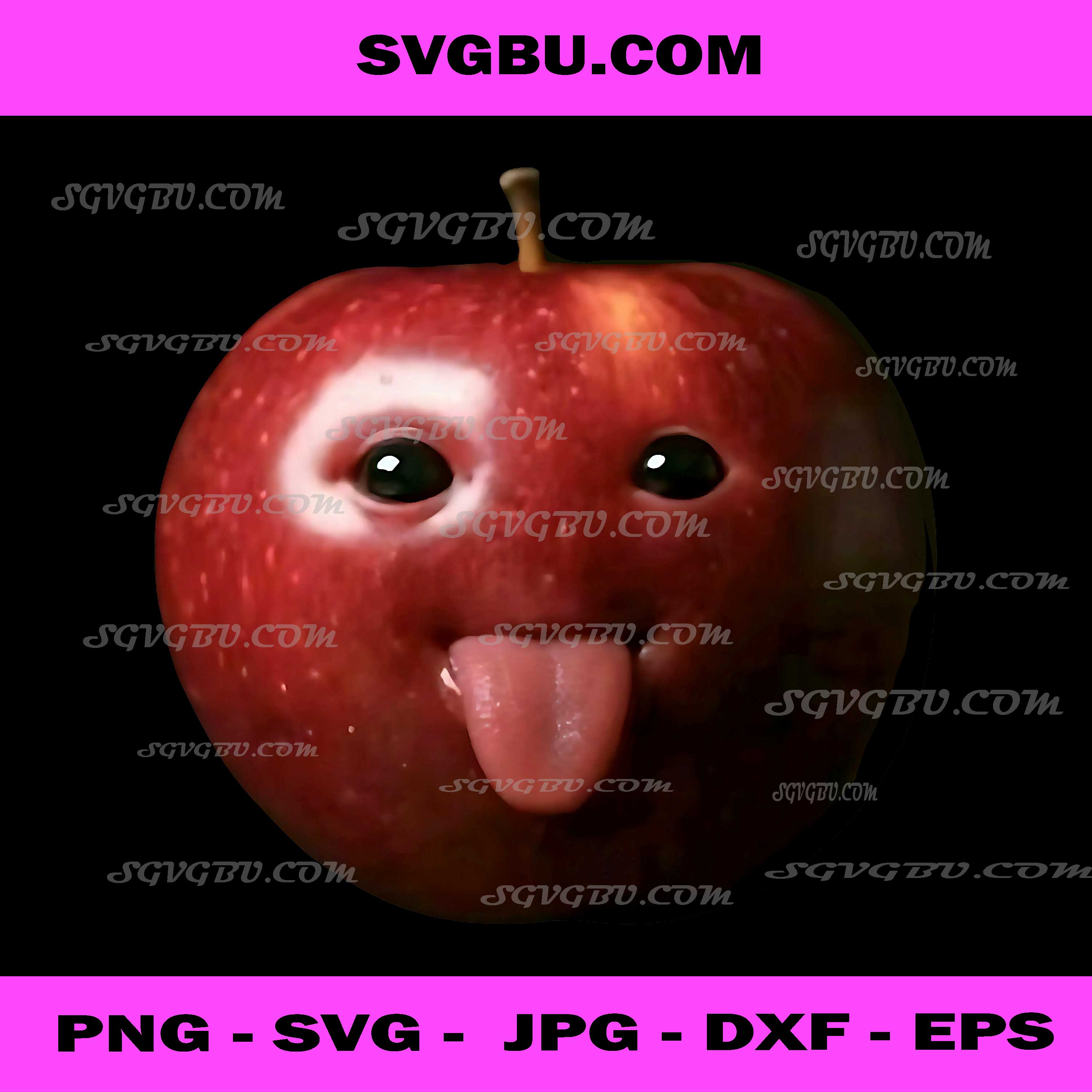 Funny Apple Face PNG, Red Apple Tongue Out PNG, Cute Fruit Meme PNG